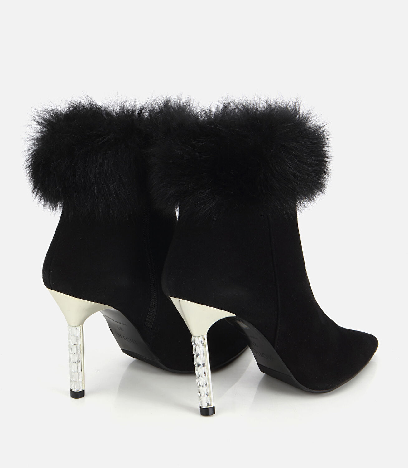 Kadın Süet Deri Tüy Detaylı İnce Topuklu Bot