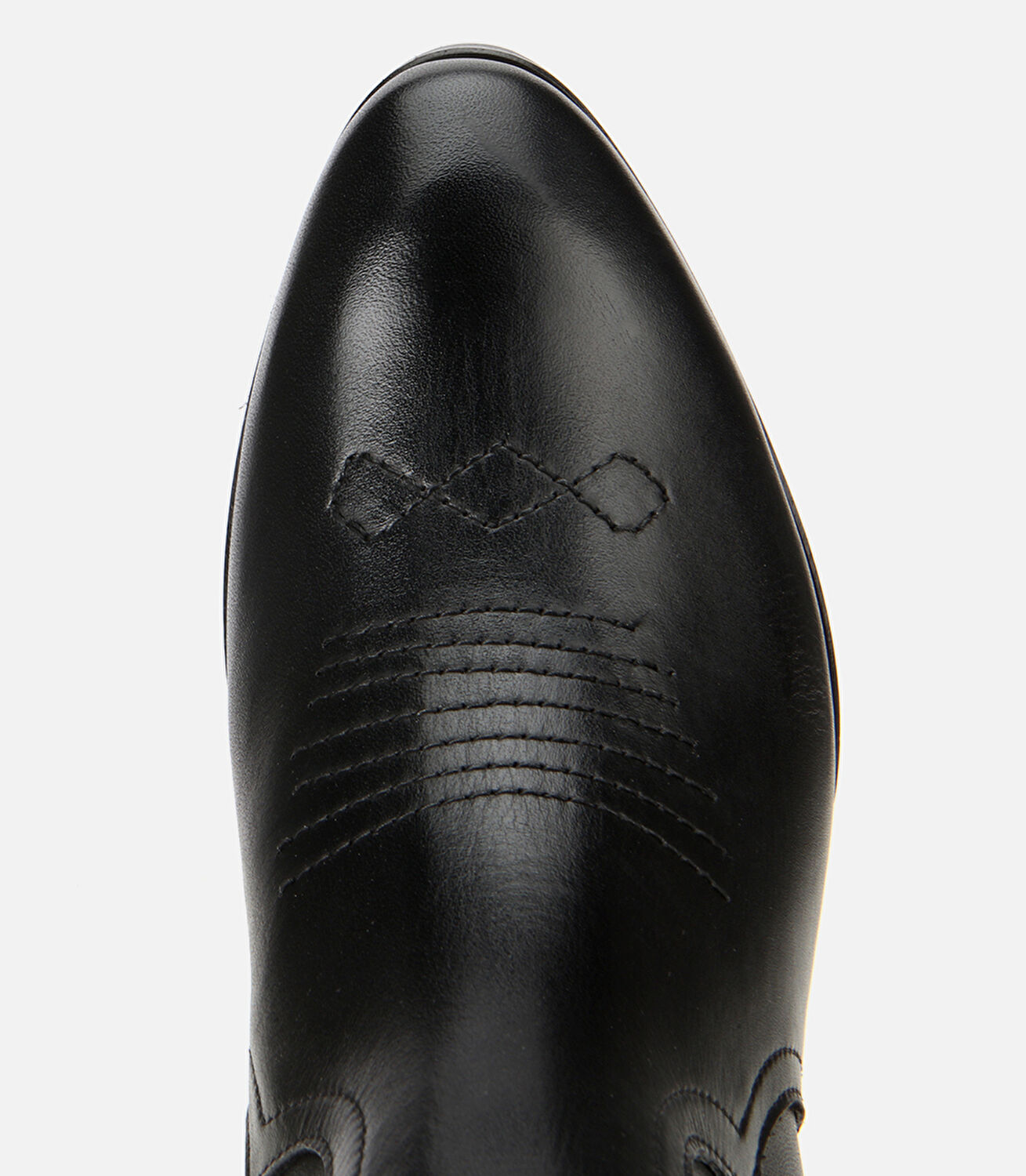 Kadın Deri Siyah İşlemeli Western Düz Bot