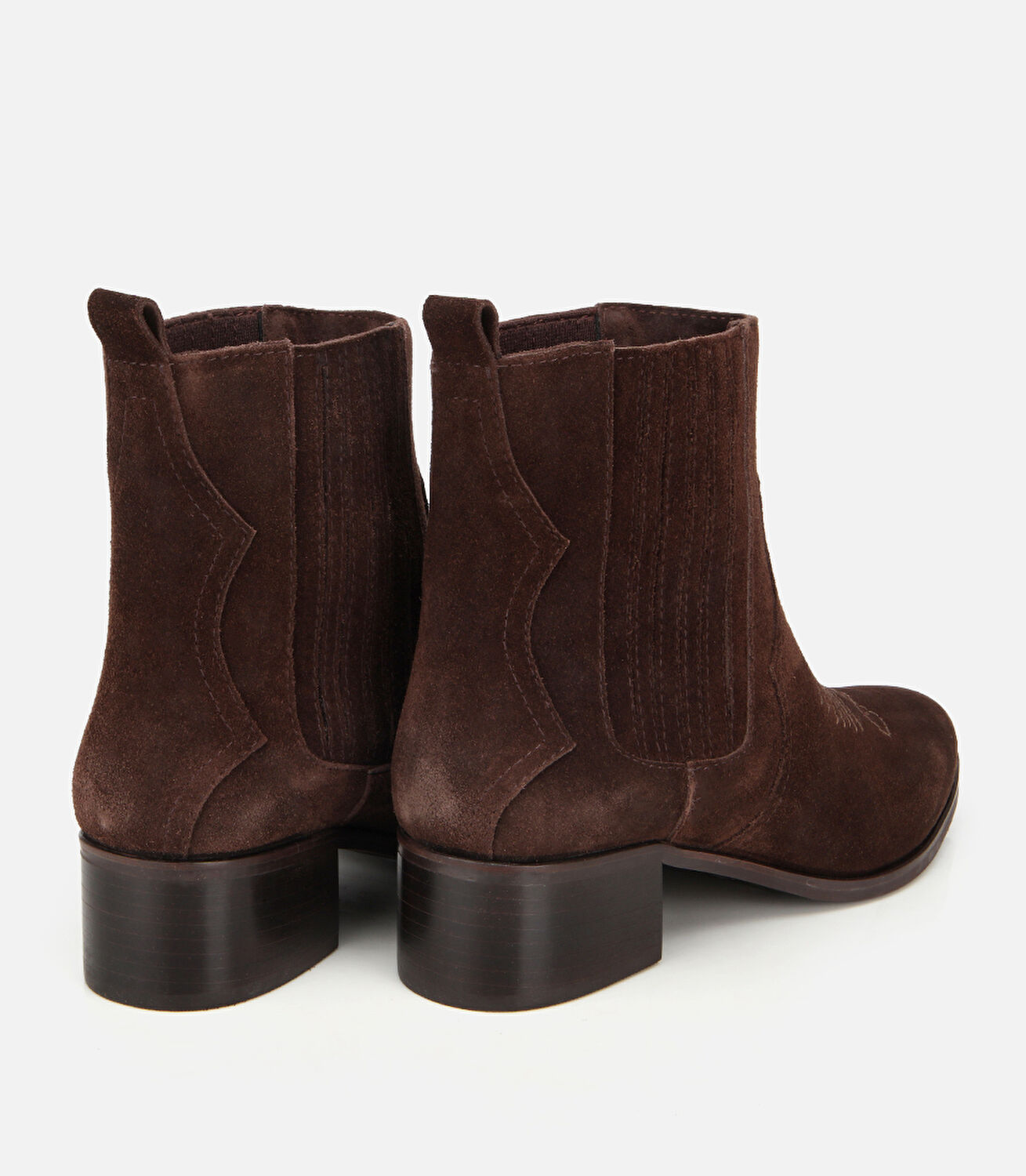 Kadın Süet Deri Kahverengi Dikiş Detaylı Lastik Detaylı Düz Bot