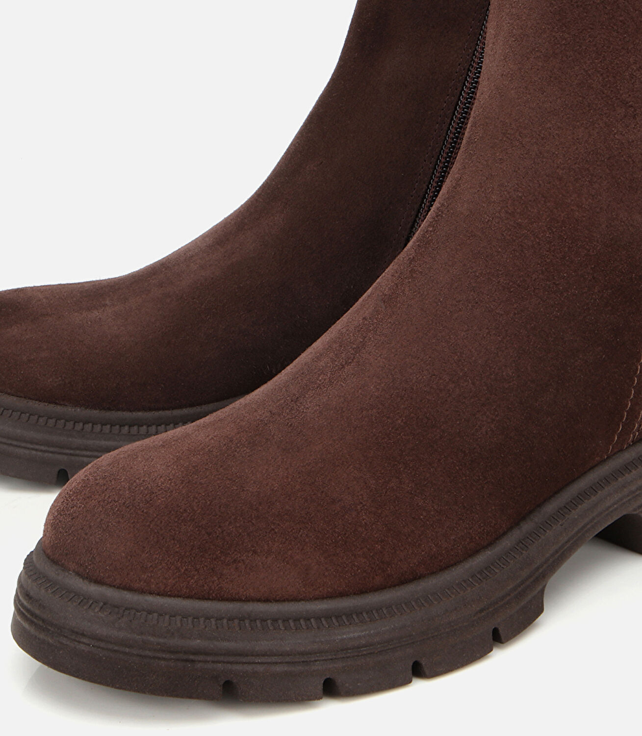 Kadın Süet Deri Kahverengi Kalın Tabanlı Bilekte Düz Bot