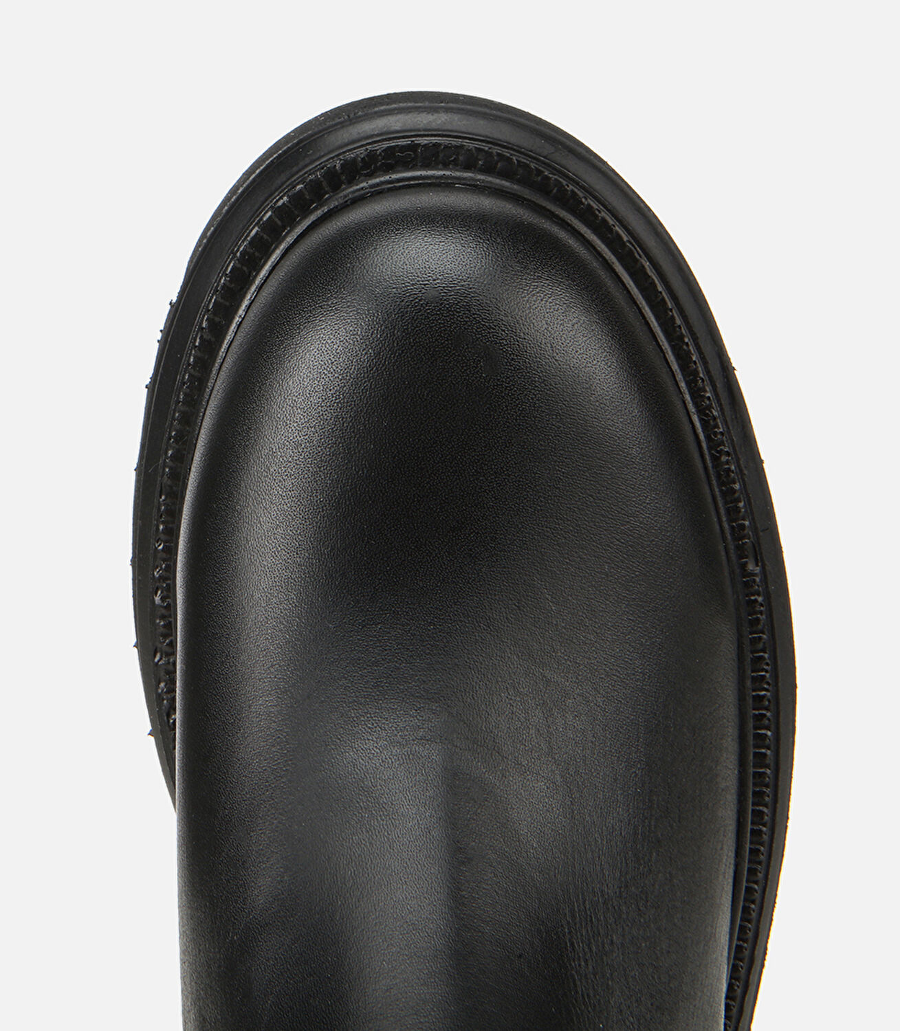 Kadın Deri Siyah Lastik Detaylı Kalın Tabanlı Düz Bot