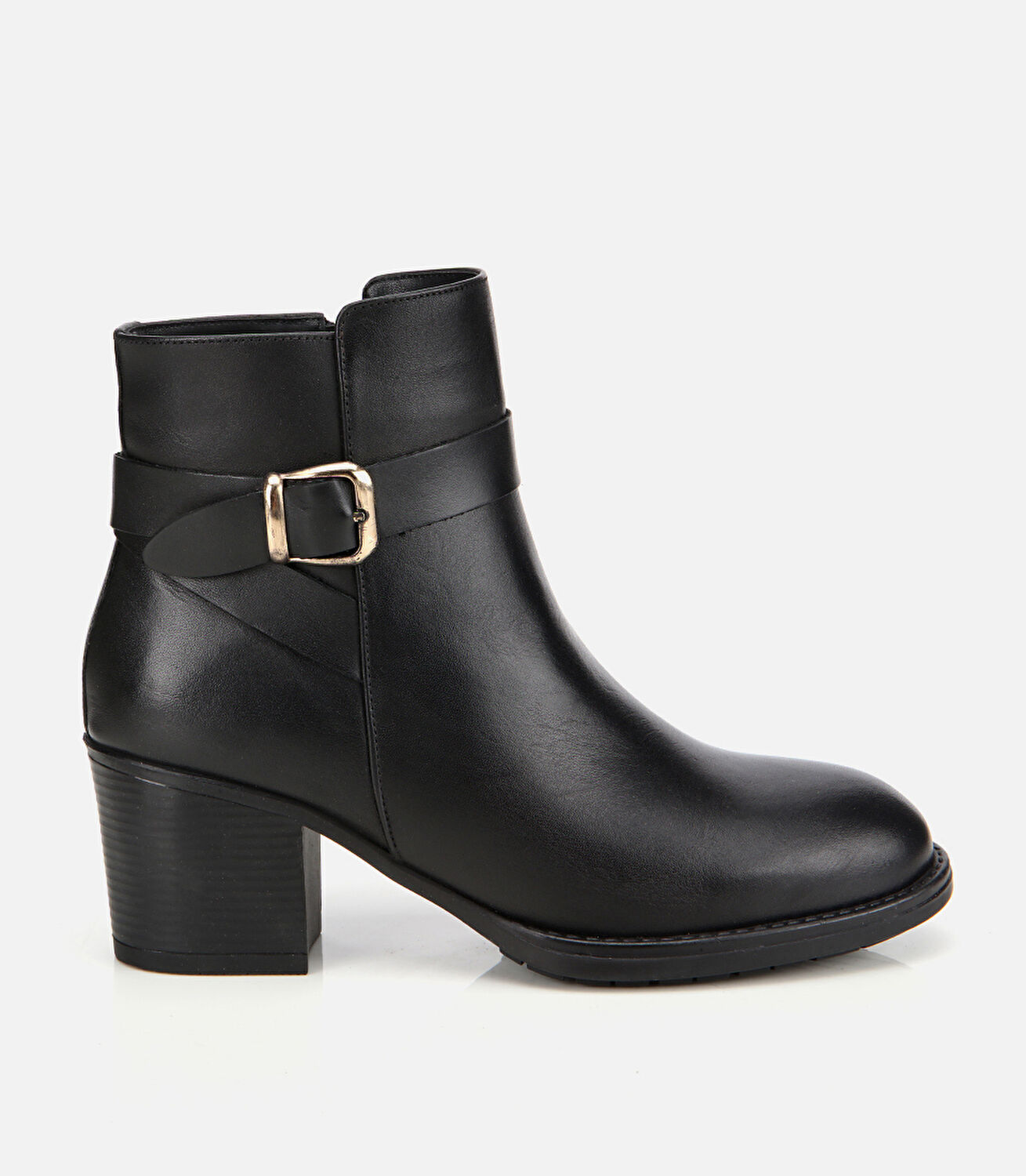 Kadın Deri Siyah Tokalı Bilekte Topuklu Bot
