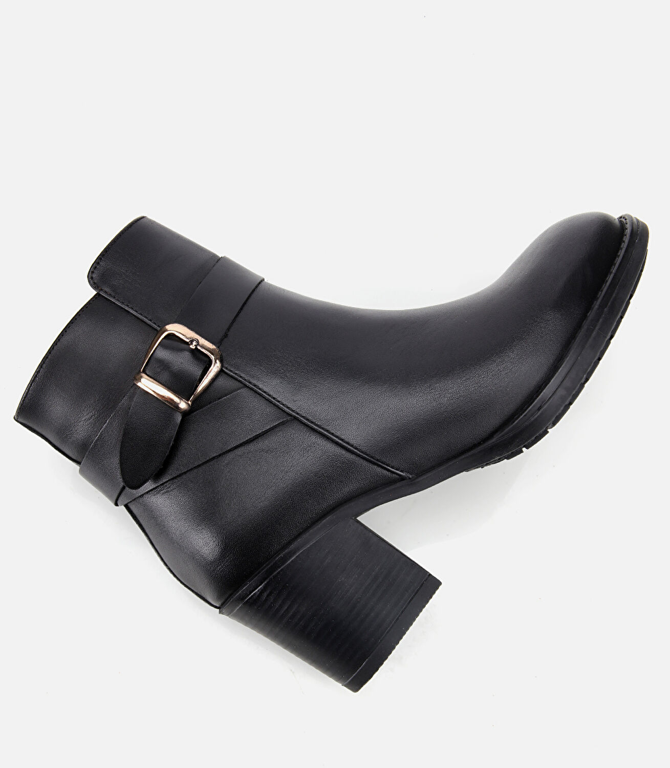 Kadın Deri Siyah Tokalı Bilekte Topuklu Bot