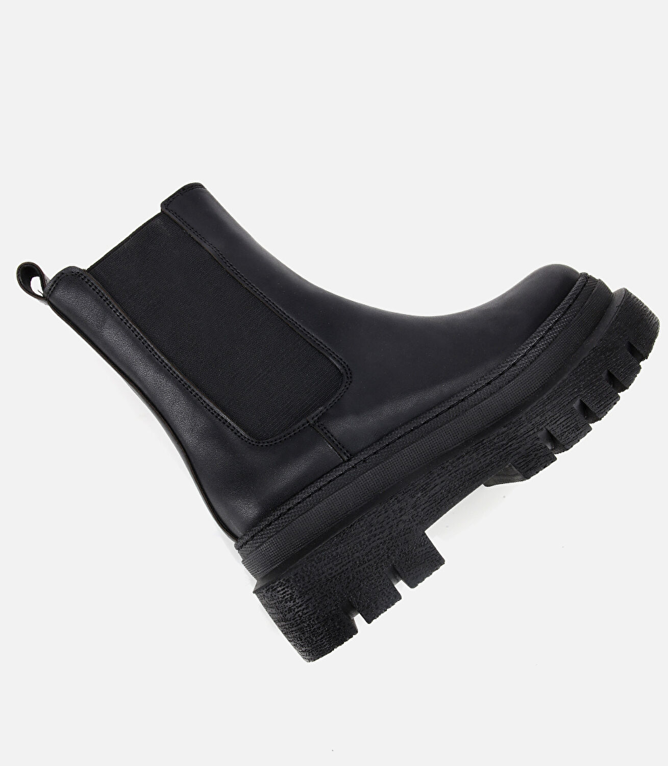 Kadın Siyah Lastik Detaylı Kalın Tabanlı Düz Bot