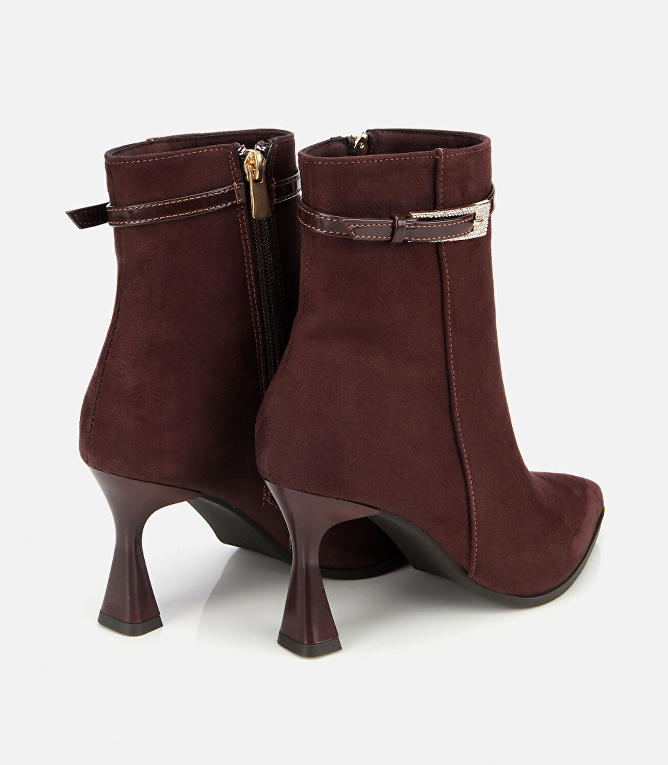 Kadın Süet Kahverengi Taşlı Tokalı Bilekte Topuklu Bot