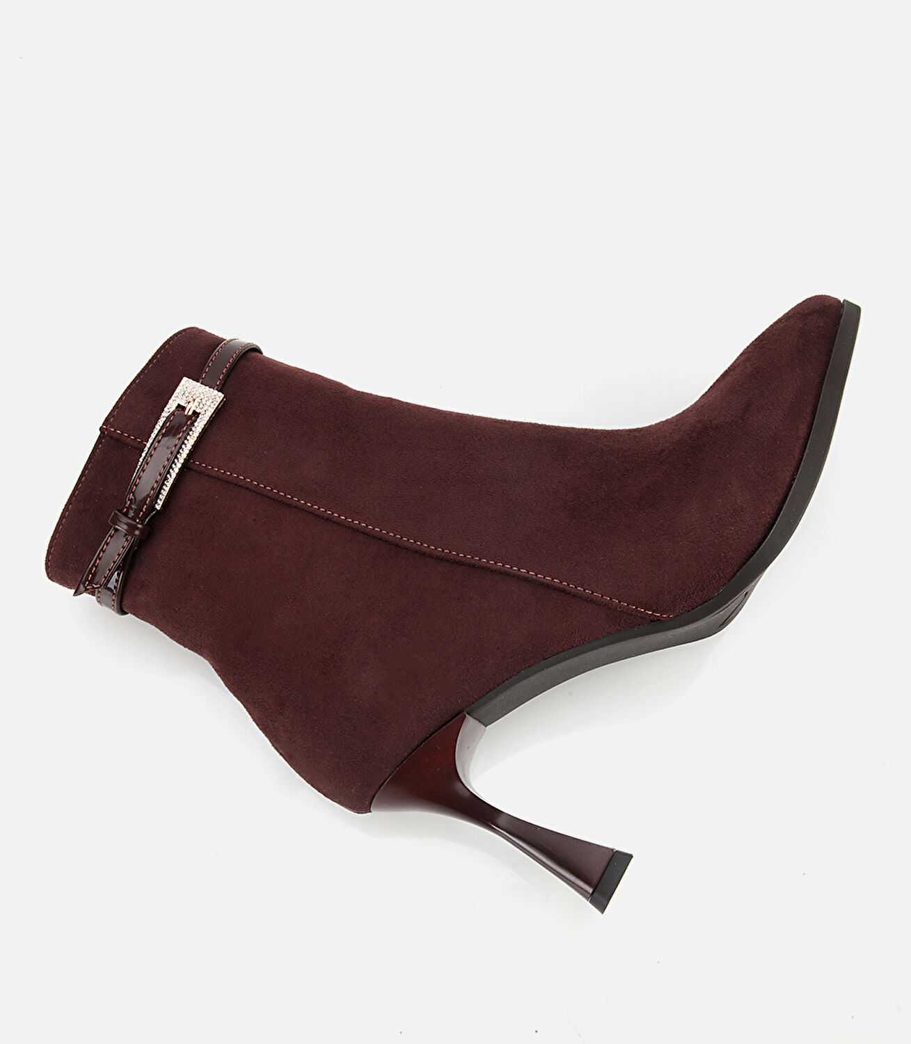 Kadın Süet Kahverengi Taşlı Tokalı Bilekte Topuklu Bot