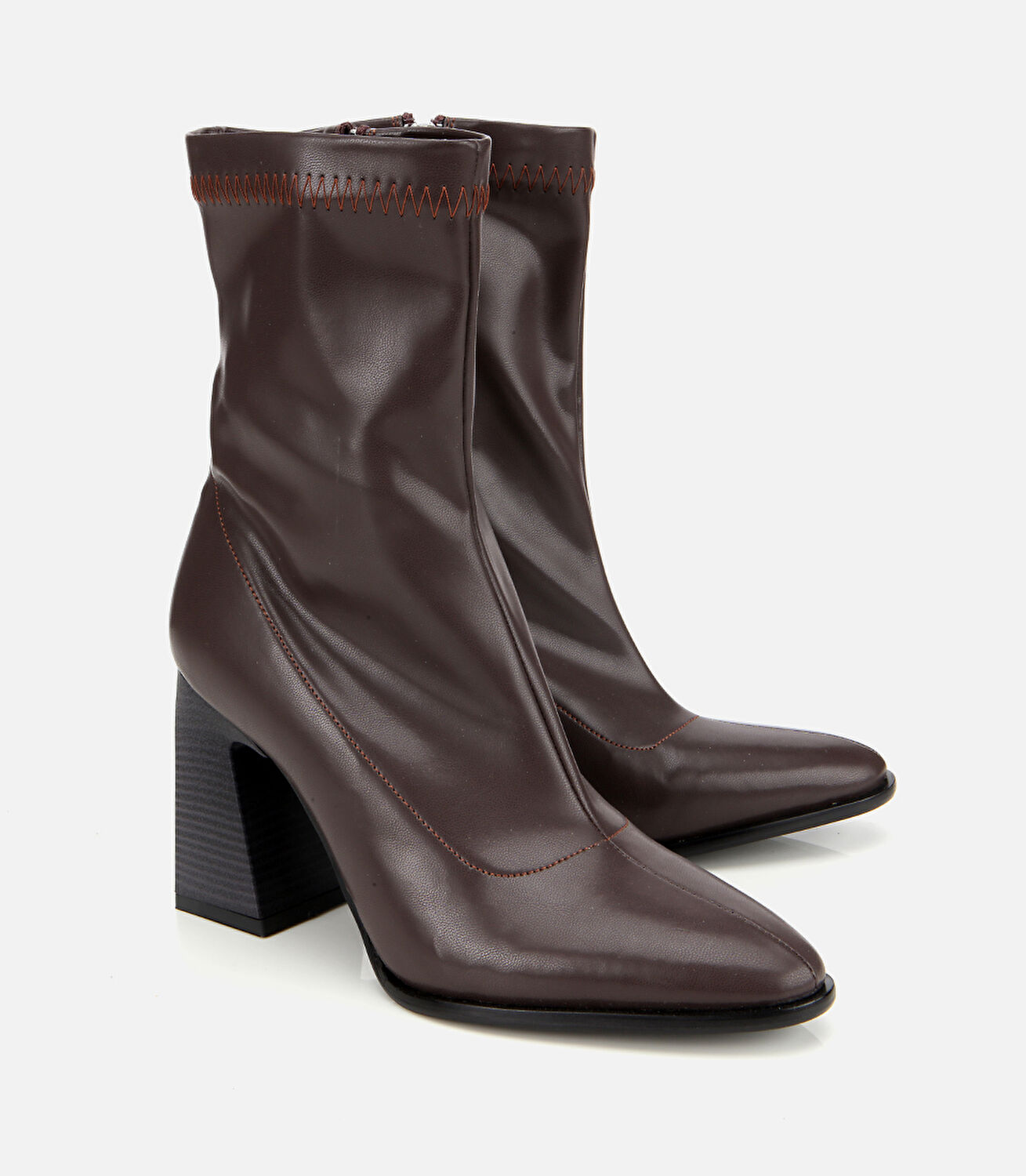 Kadın Kahverengi Streç Fermuarlı Topuklu Bot