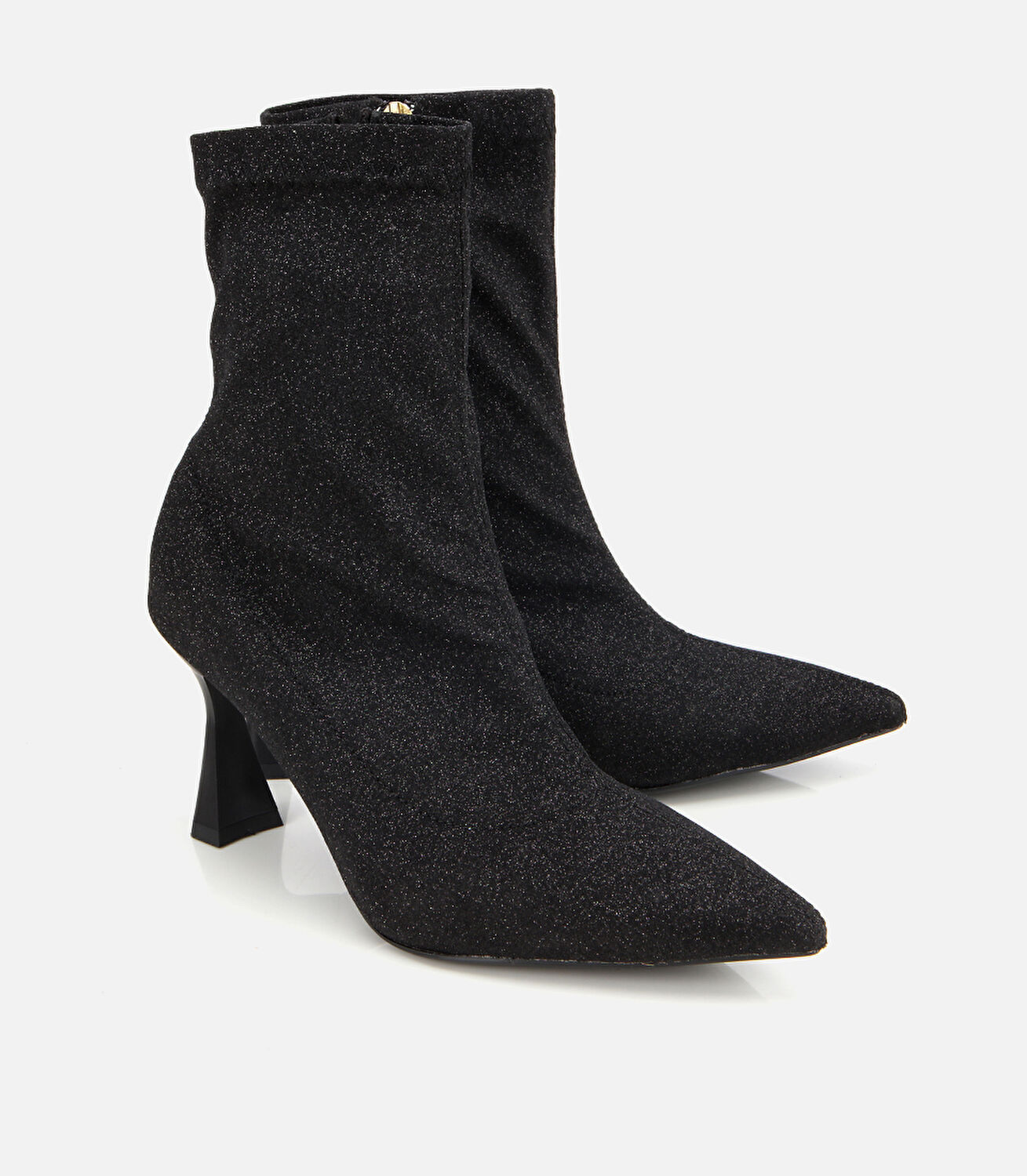 Kadın Siyah Simli Streç Fermuarlı Bilekte İnce Topuklu Bot