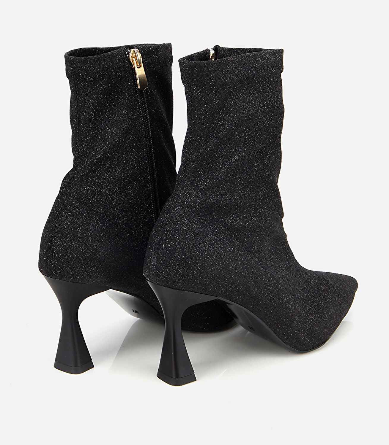 Kadın Siyah Simli Streç Fermuarlı Bilekte İnce Topuklu Bot