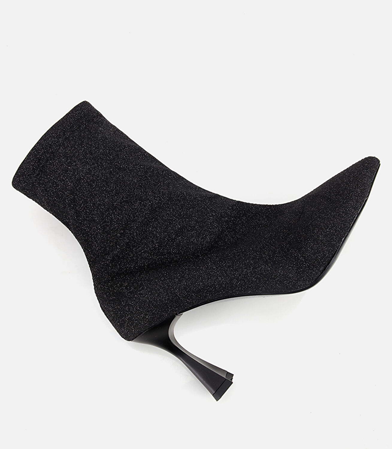 Kadın Siyah Simli Streç Fermuarlı Bilekte İnce Topuklu Bot