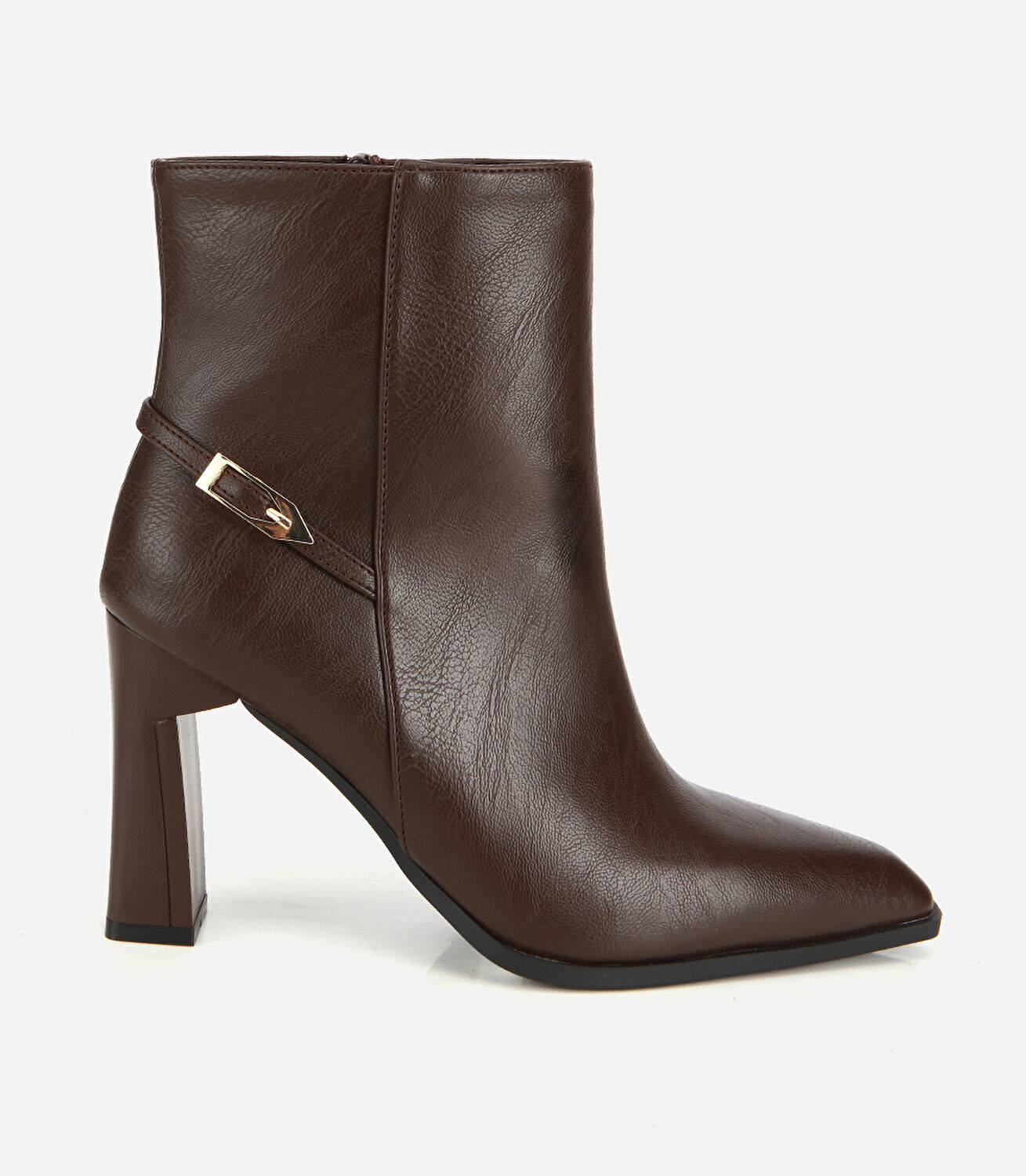 Kadın Kahverengi Tokalı Sivri Burunlu Yüksek Topuklu Bot