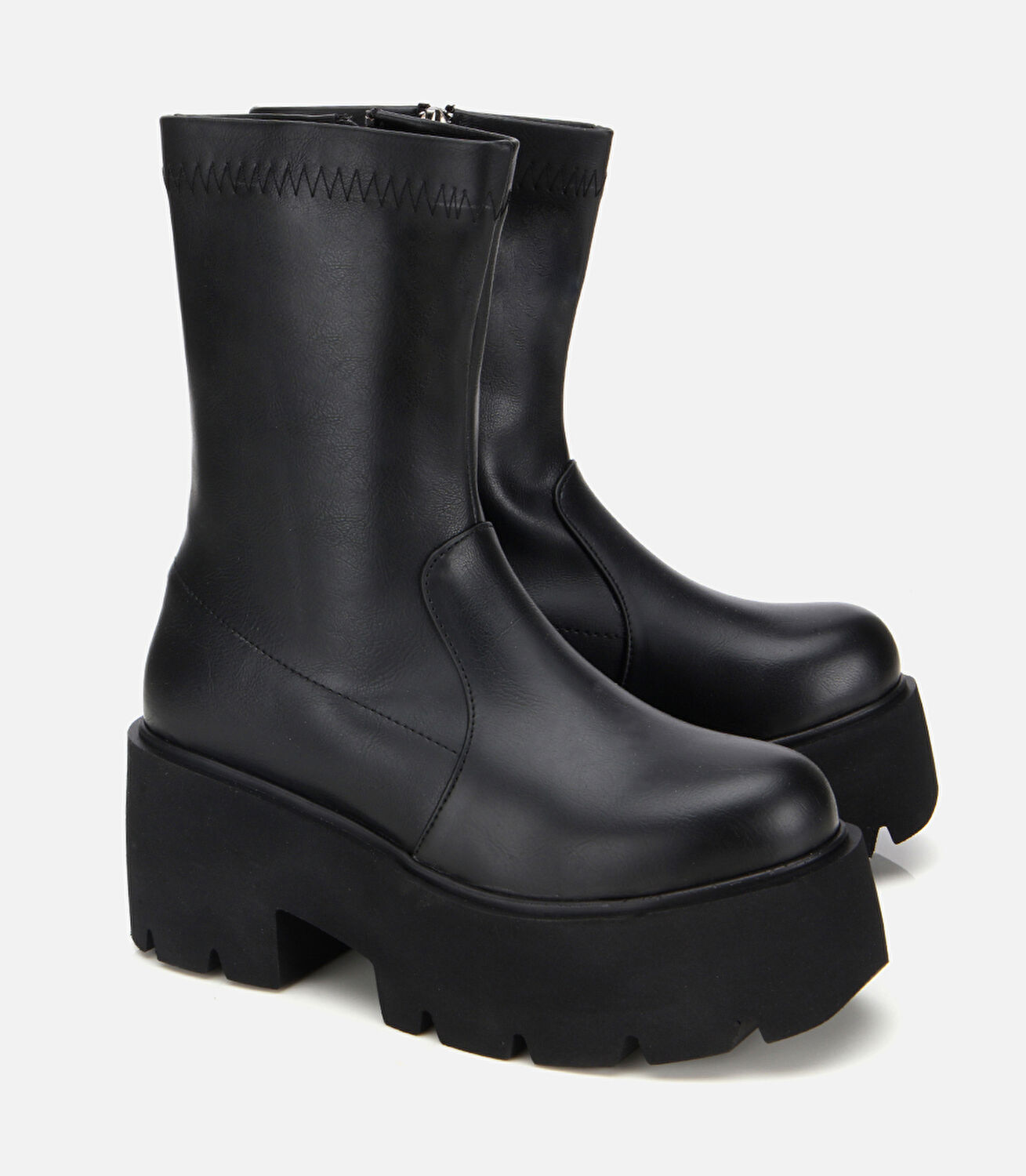 Kadın Siyah Streç Kalın Tabanlı Yüksek Topuklu Bot