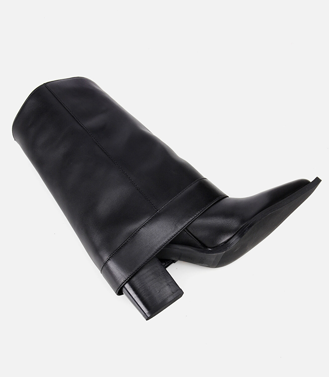 Kadın Deri Siyah Pantolon Görünümlü Gold Tokalı Kalın Topuklu Bot