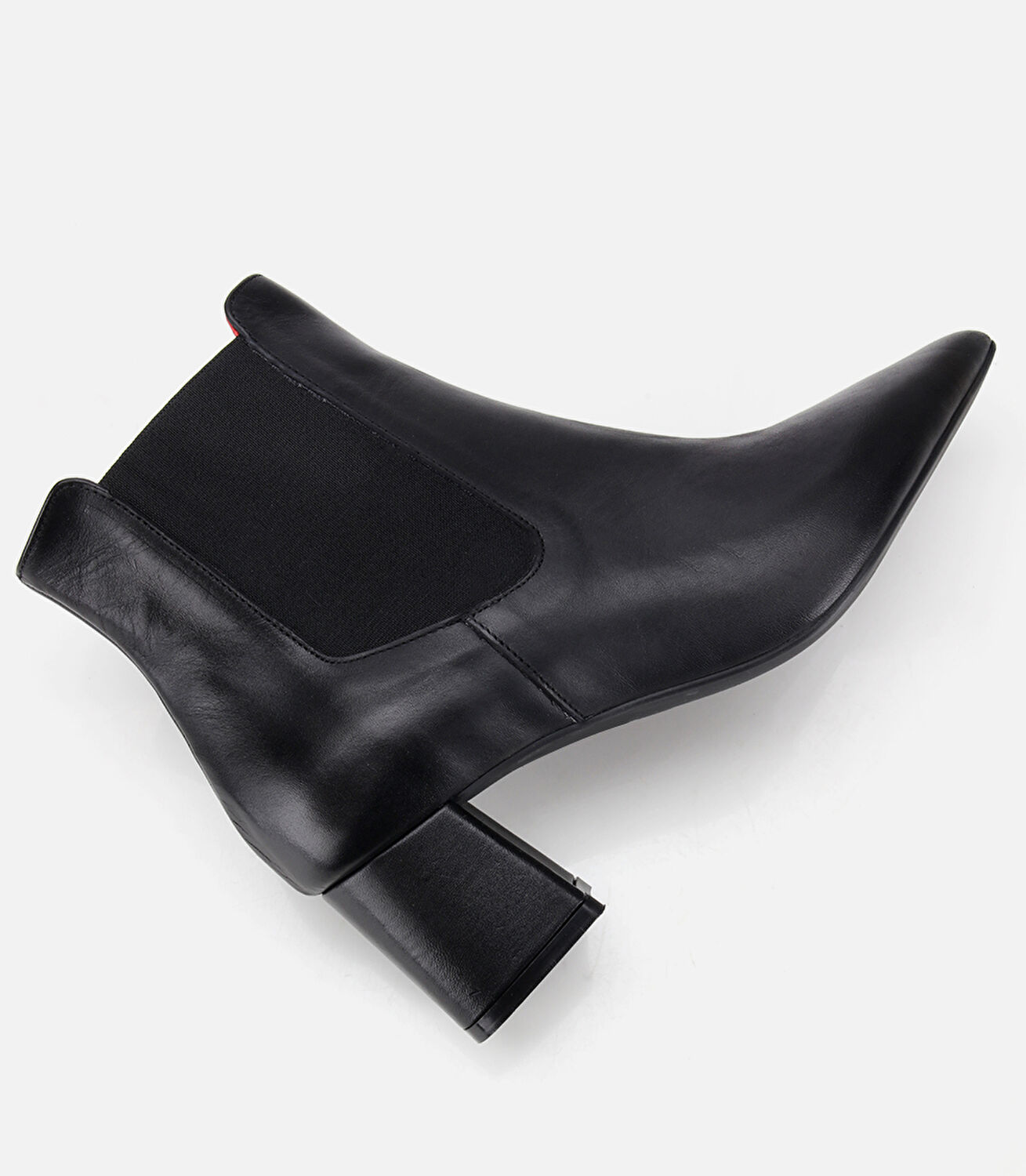 Kadın Deri Siyah Yumuşak Dokulu Lastik Detaylı Topuklu Bot