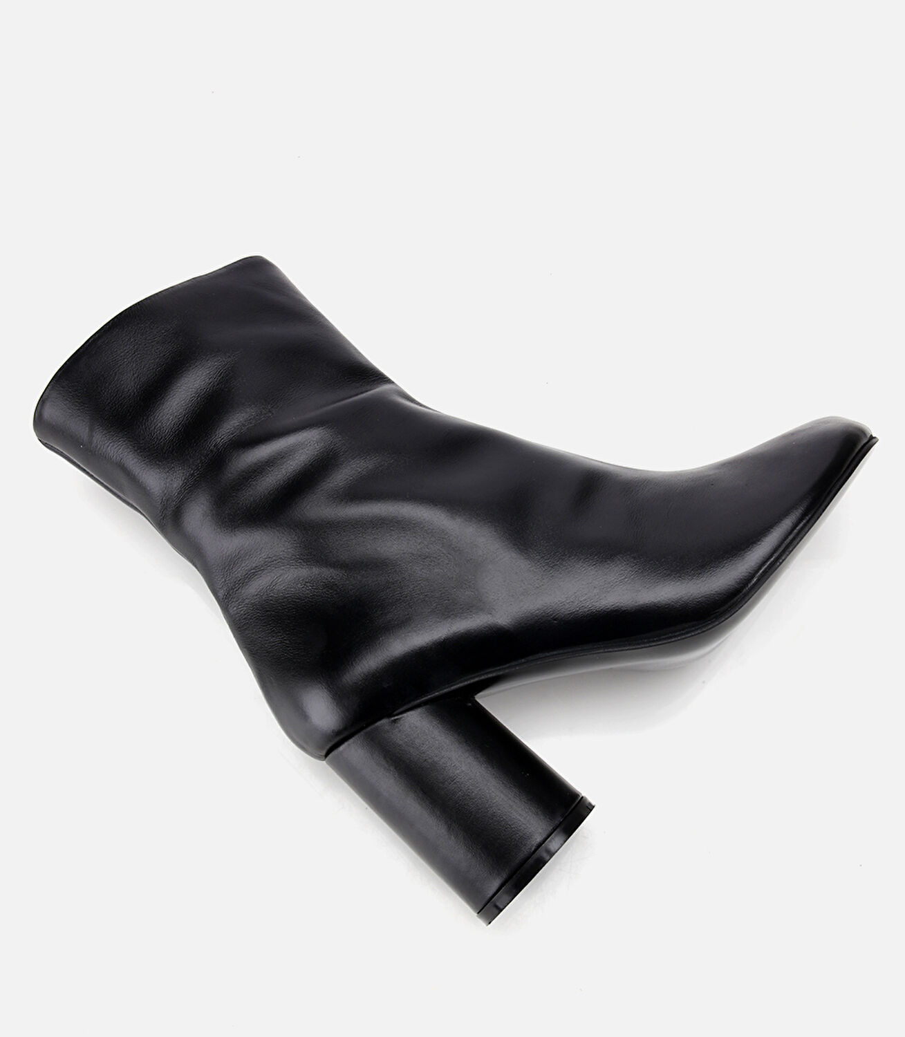 Kadın Deri Siyah Streç Blok Detaylı Topuklu Bot