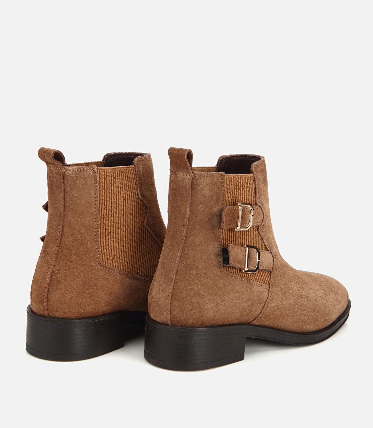 Kadın Süet Deri Açık Kahverengi Tokalı Lastik Detaylı Düz Bot