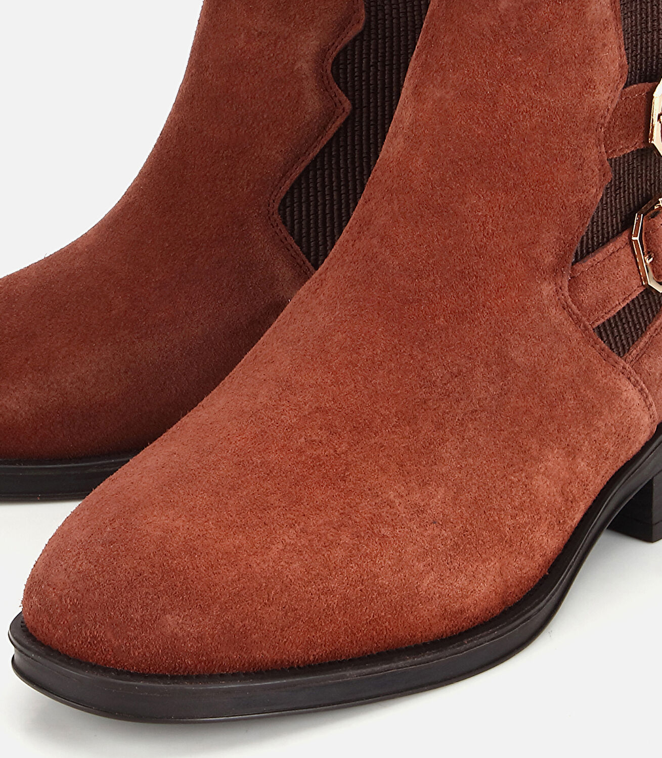 Kadın Süet Deri Taba Tokalı Lastik Detaylı Düz Bot