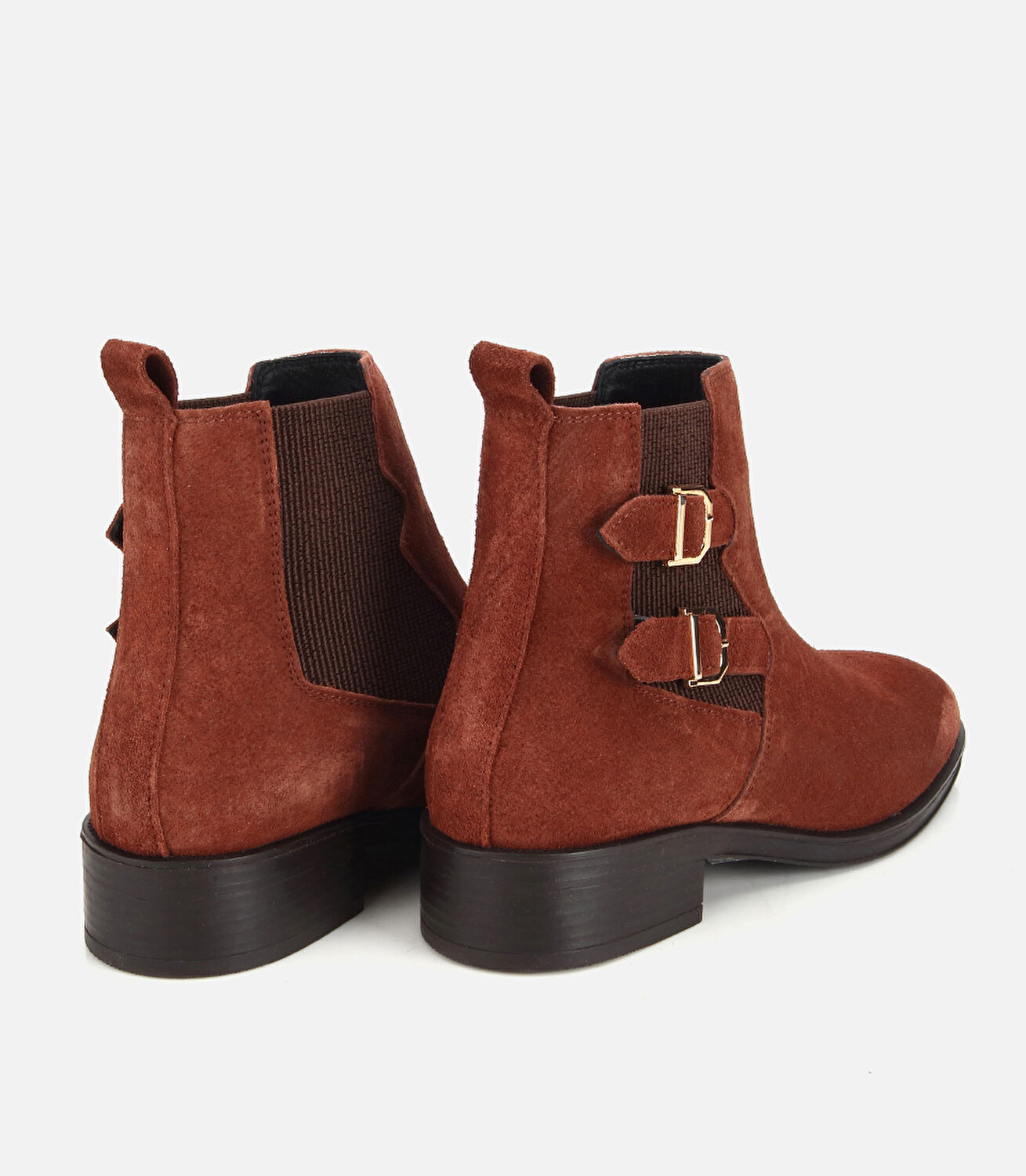 Kadın Süet Deri Taba Tokalı Lastik Detaylı Düz Bot