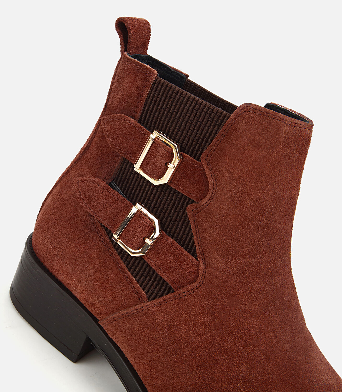 Kadın Süet Deri Taba Tokalı Lastik Detaylı Düz Bot