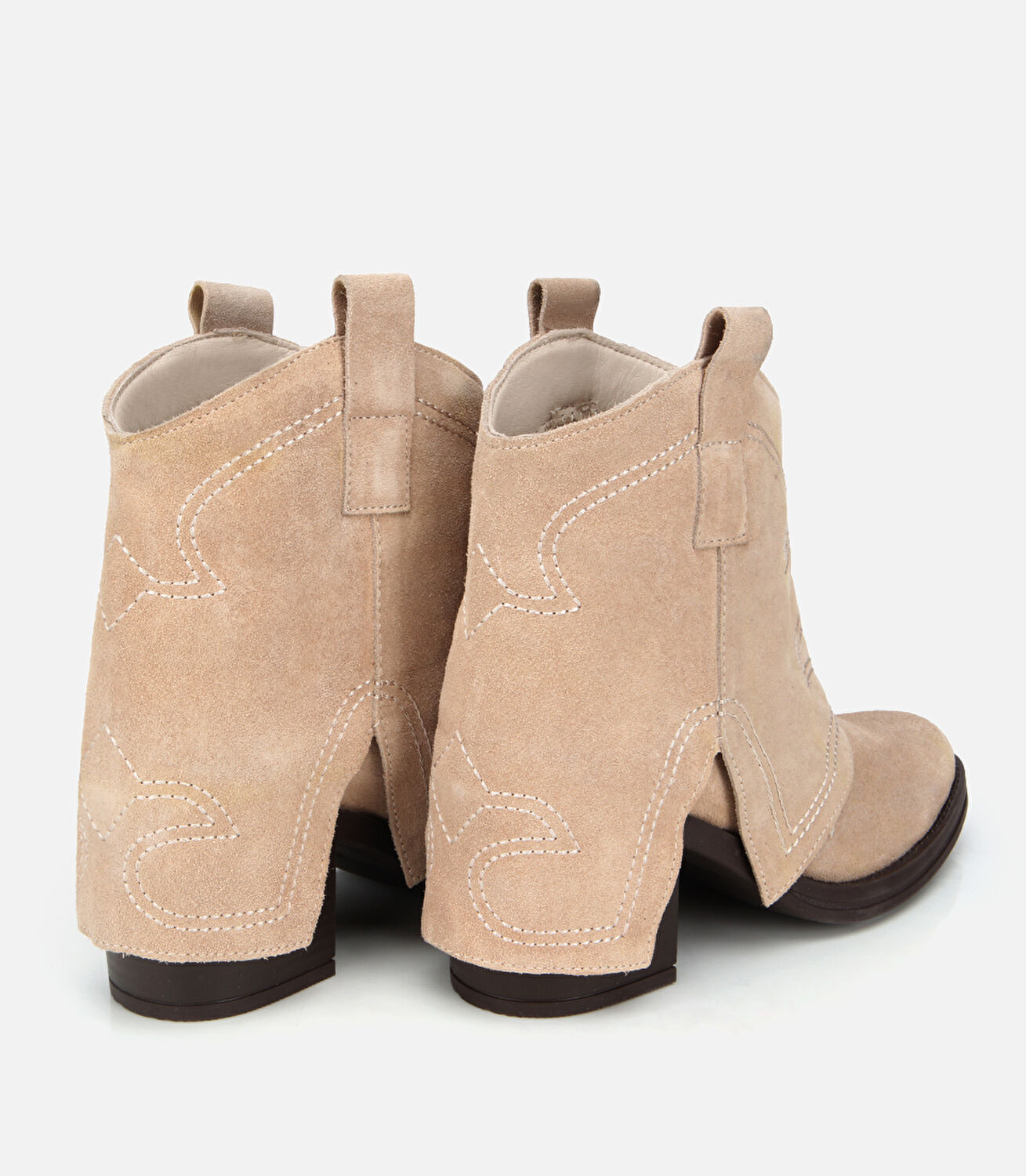 Kadın Süet Deri Bej Dikiş Detaylı Kovboy /Western Topuklu Bot