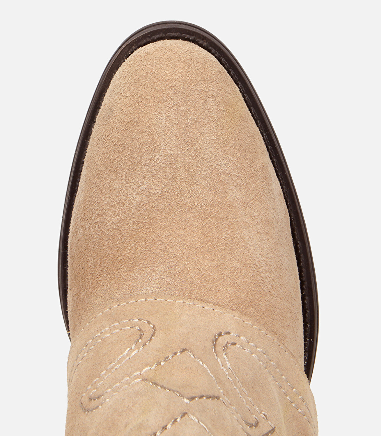 Kadın Süet Deri Bej Dikiş Detaylı Kovboy /Western Topuklu Bot