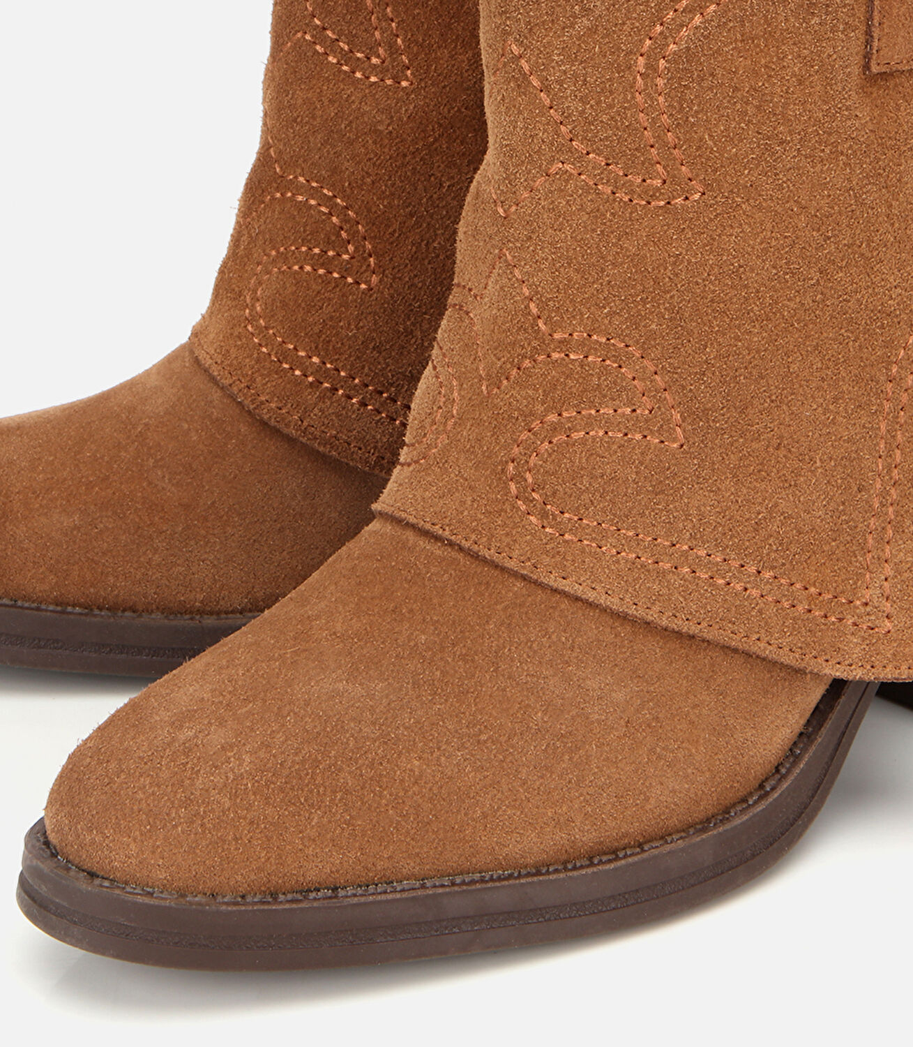 Kadın Süet Deri Taba Dikiş Detaylı Kovboy /Western Topuklu Bot