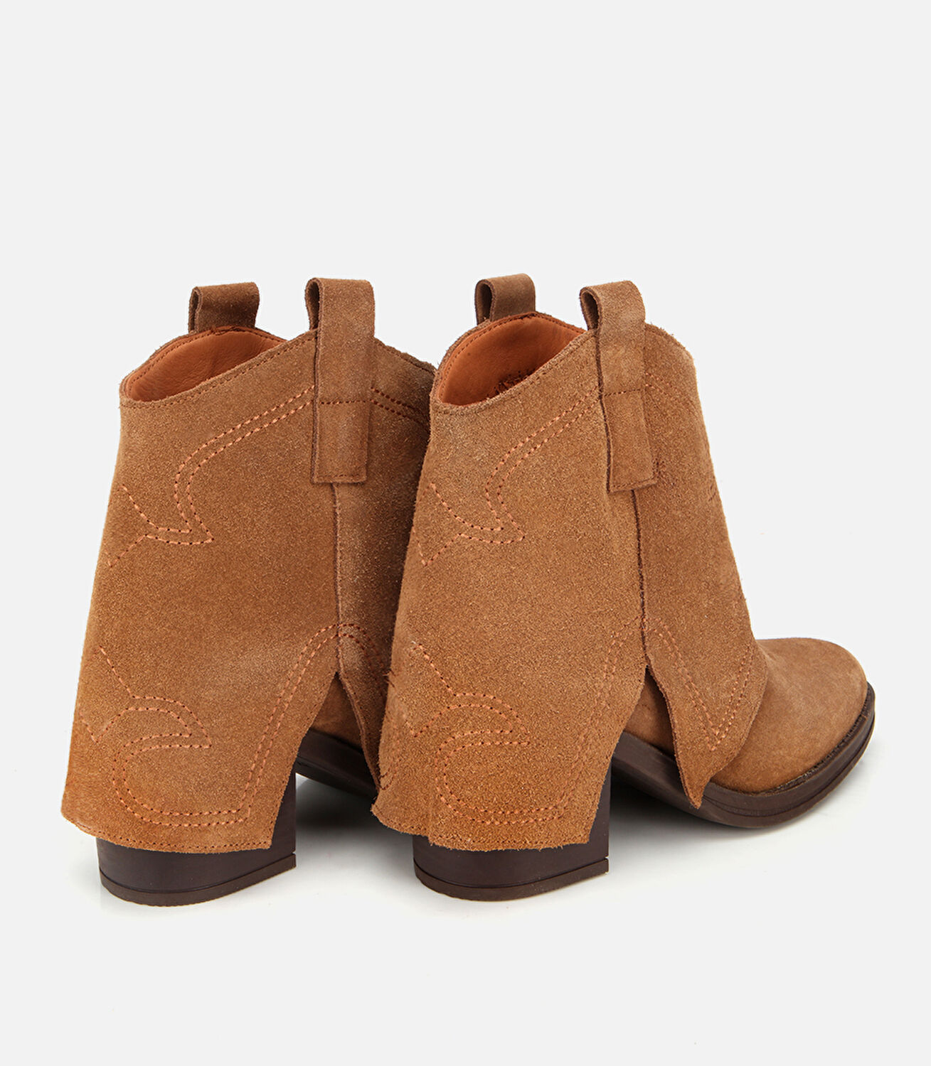 Kadın Süet Deri Taba Dikiş Detaylı Kovboy /Western Topuklu Bot