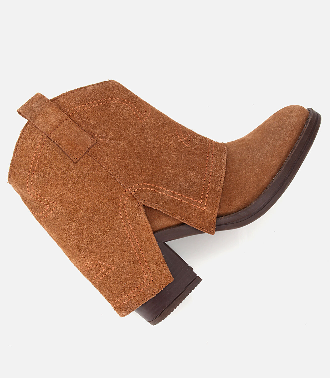 Kadın Süet Deri Taba Dikiş Detaylı Kovboy /Western Topuklu Bot