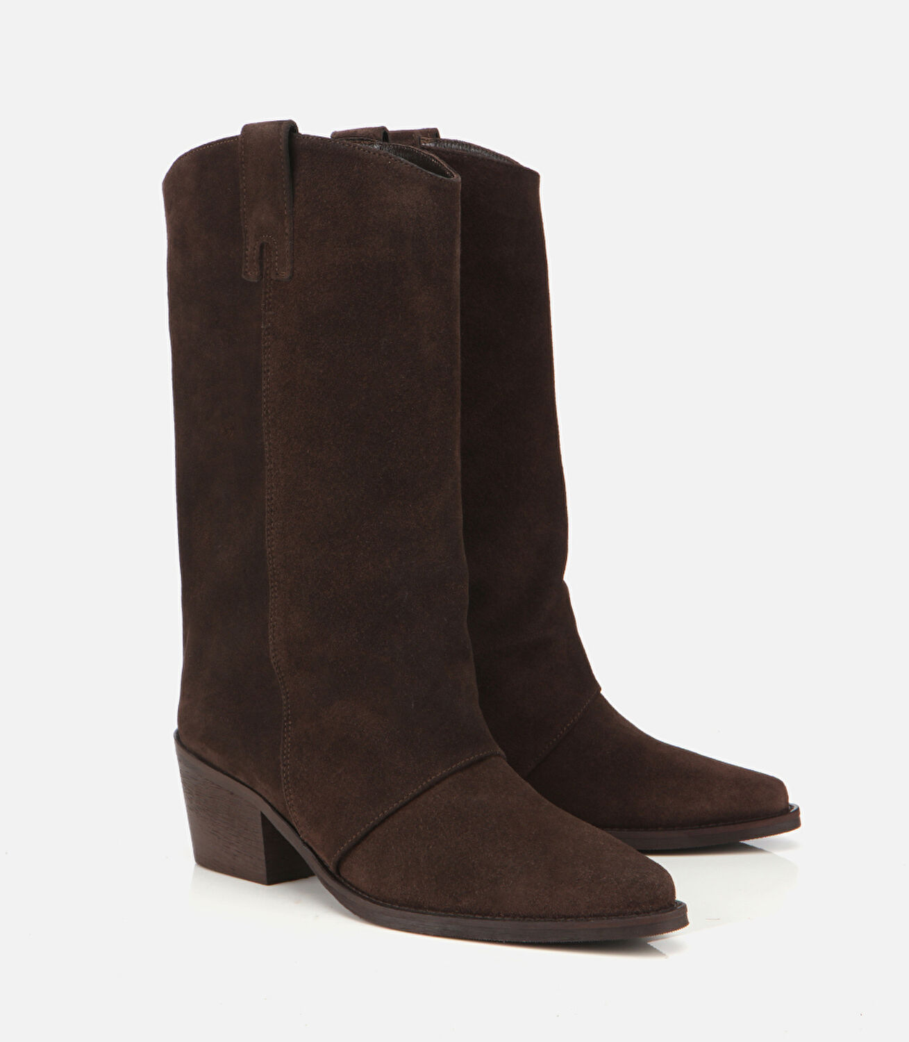 Kadın Süet Deri Kahverengi Kovboy Topuklu Bot