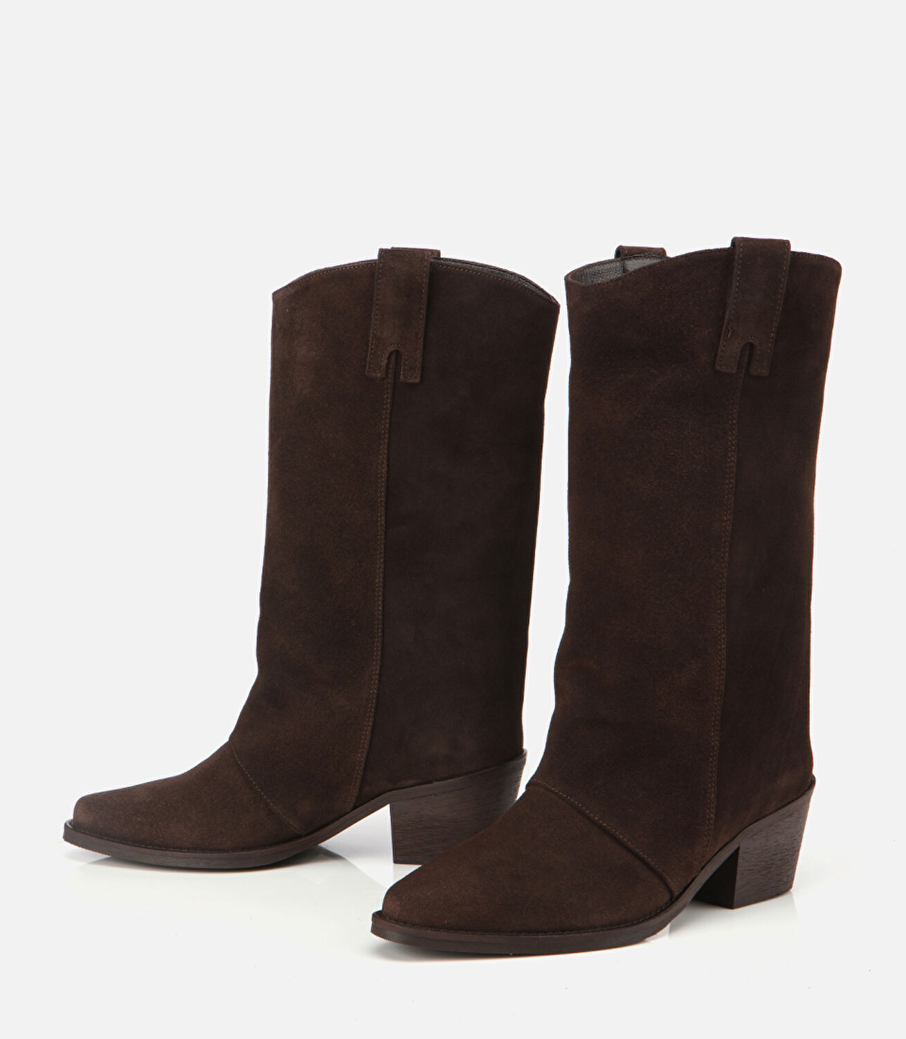 Kadın Süet Deri Kahverengi Kovboy Topuklu Bot