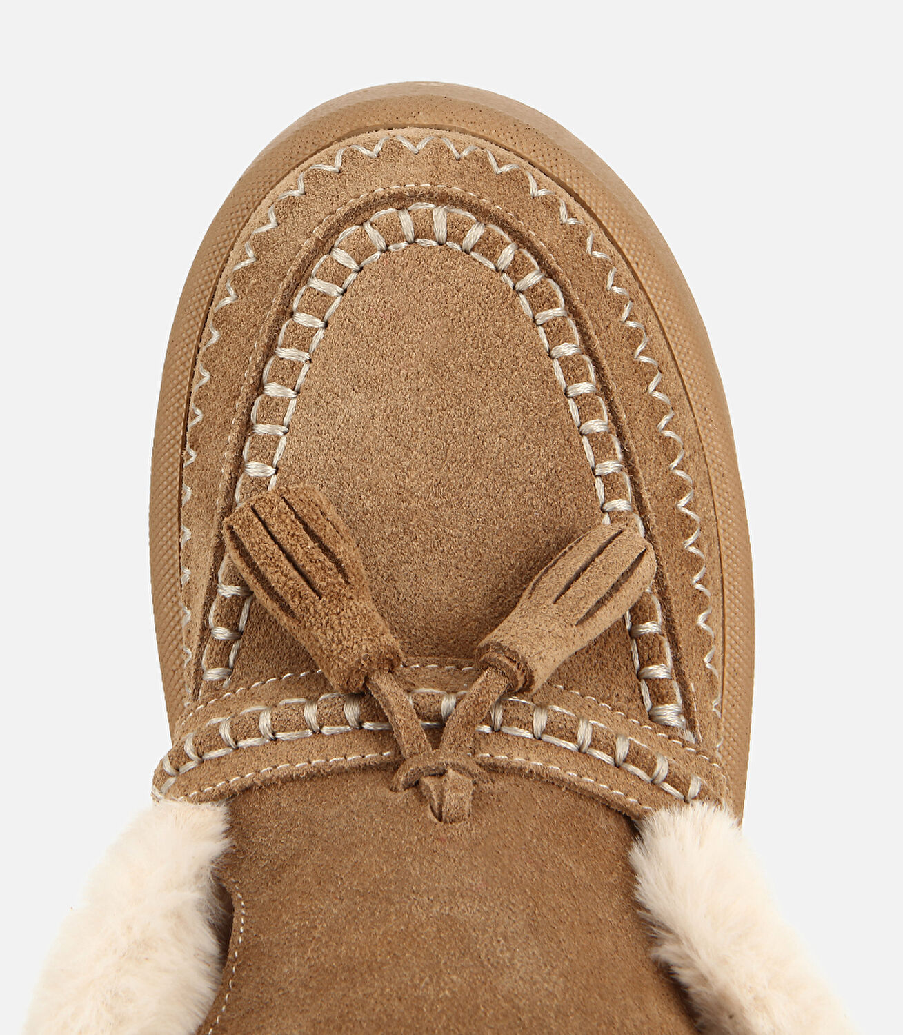 Kadın Süet Deri Açık Kahverengi İçi Kürklü Püskül Detaylı Düz Bot