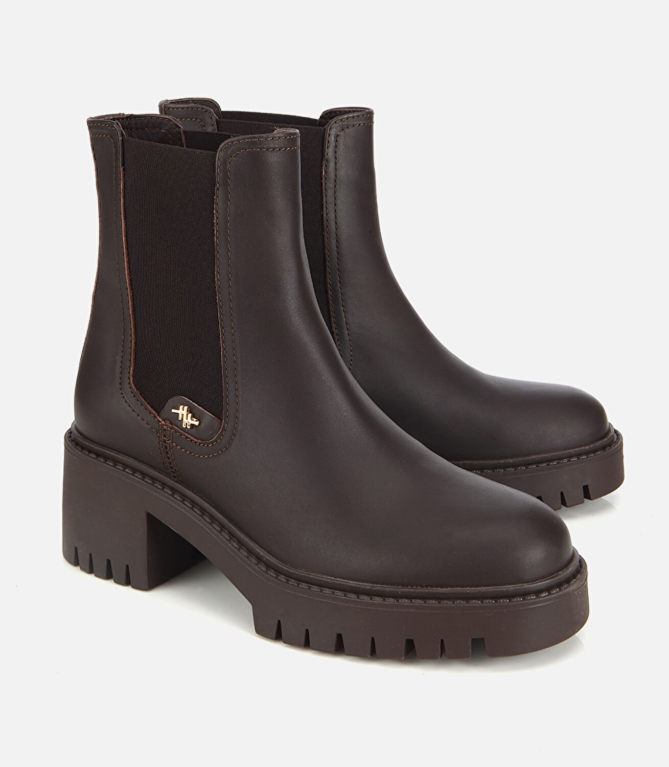 Kadın Deri Kahverengi Lastik Detaylı Kalın Tabanlı Topuklu Bot