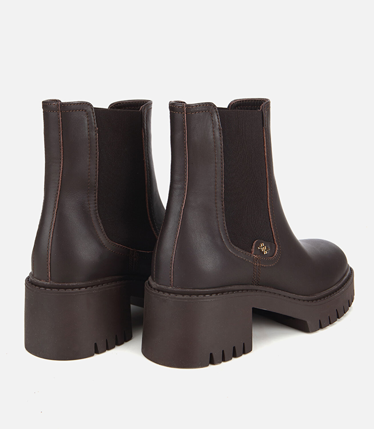 Kadın Deri Kahverengi Lastik Detaylı Kalın Tabanlı Topuklu Bot