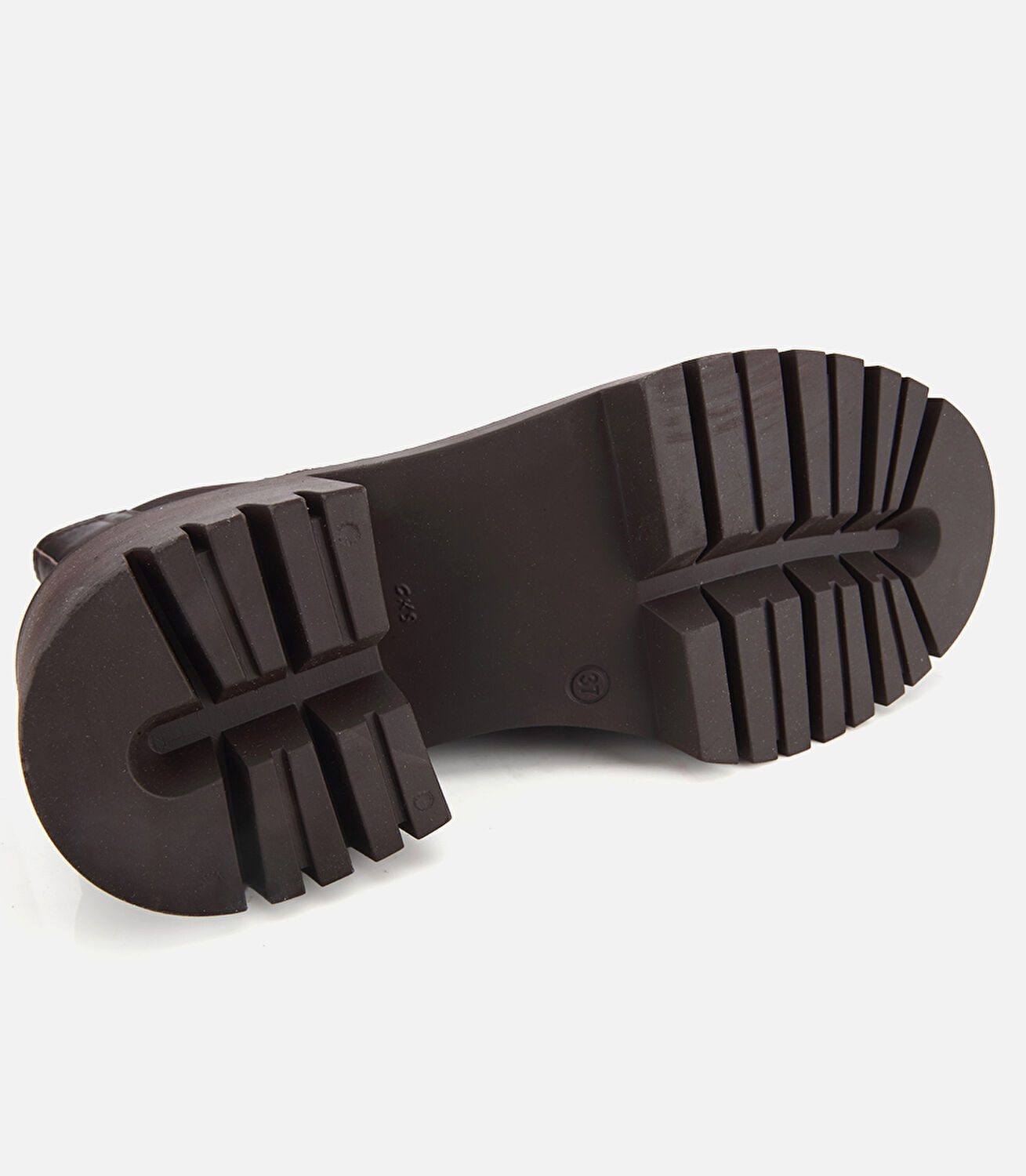 Kadın Deri Kahverengi Lastik Detaylı Kalın Tabanlı Topuklu Bot