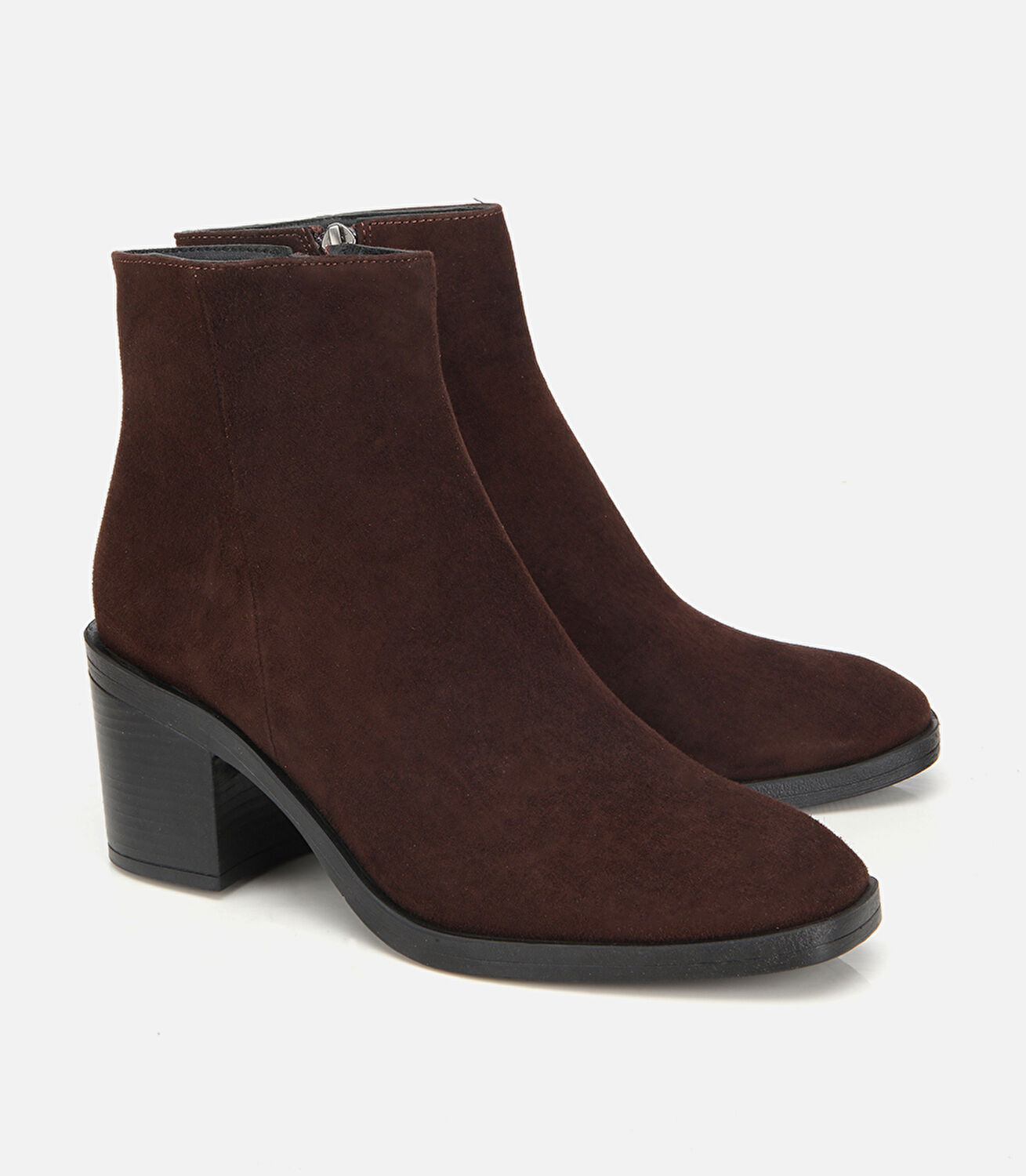 Kadın Süet Deri Kahverengi Fermuarlı Topuklu Bot