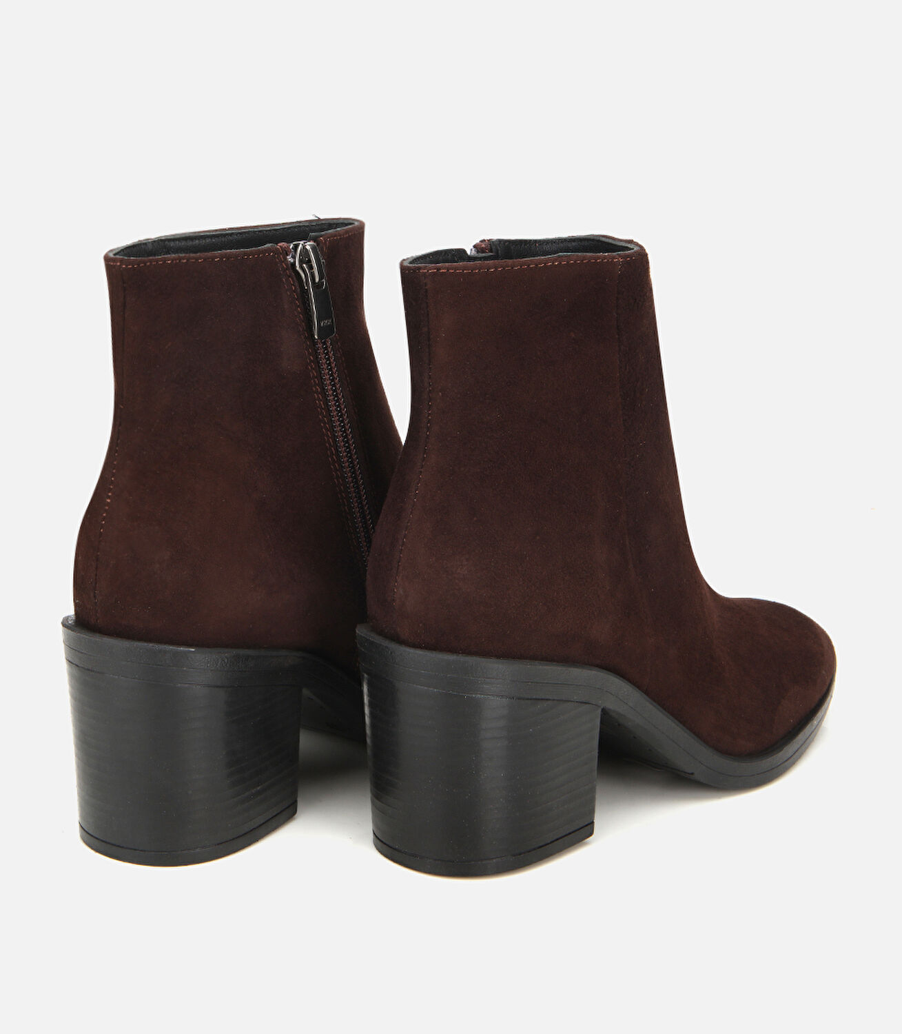 Kadın Süet Deri Kahverengi Fermuarlı Topuklu Bot