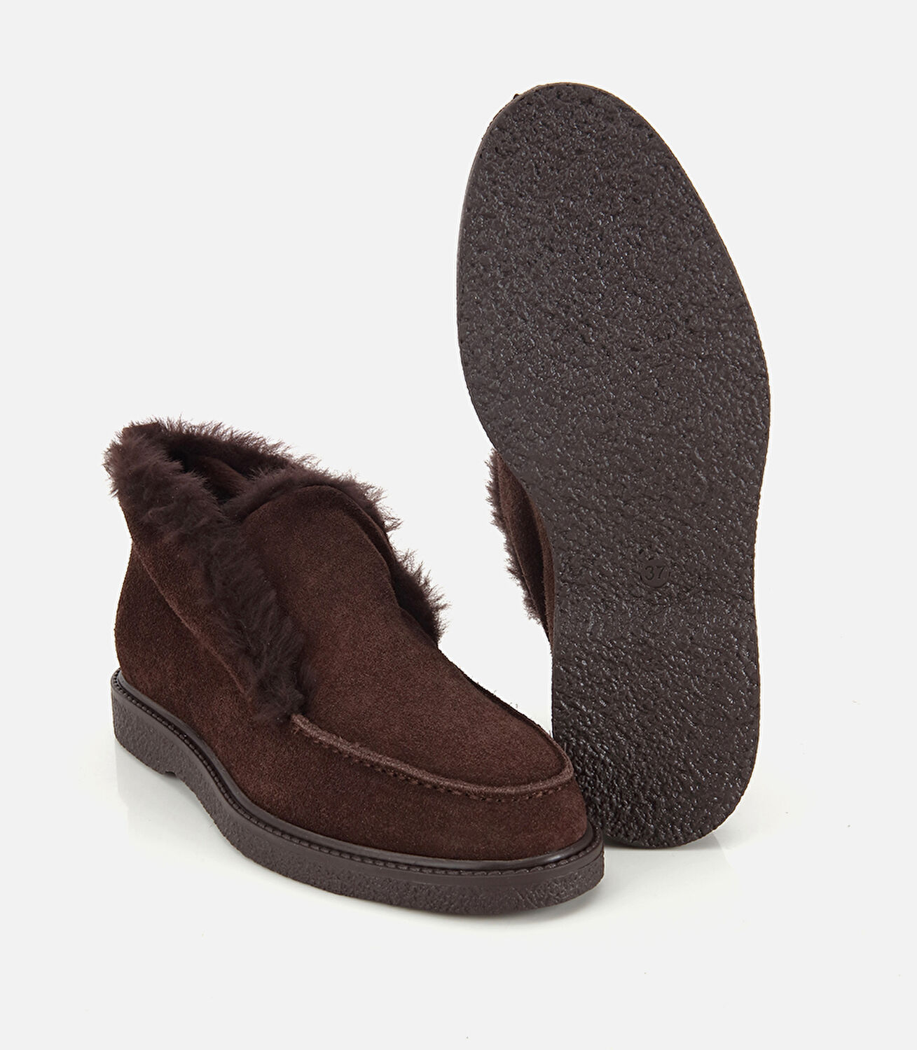 Kadın Süet Deri Kahverengi İçi Kürklü Düz Bot