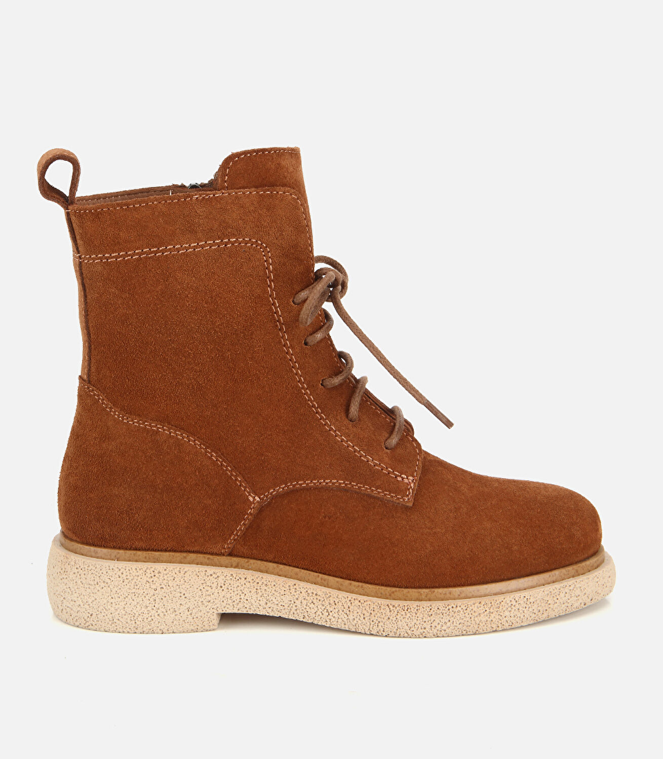 Kadın Süet Deri Taba Fermuarlı Postal Düz Bot