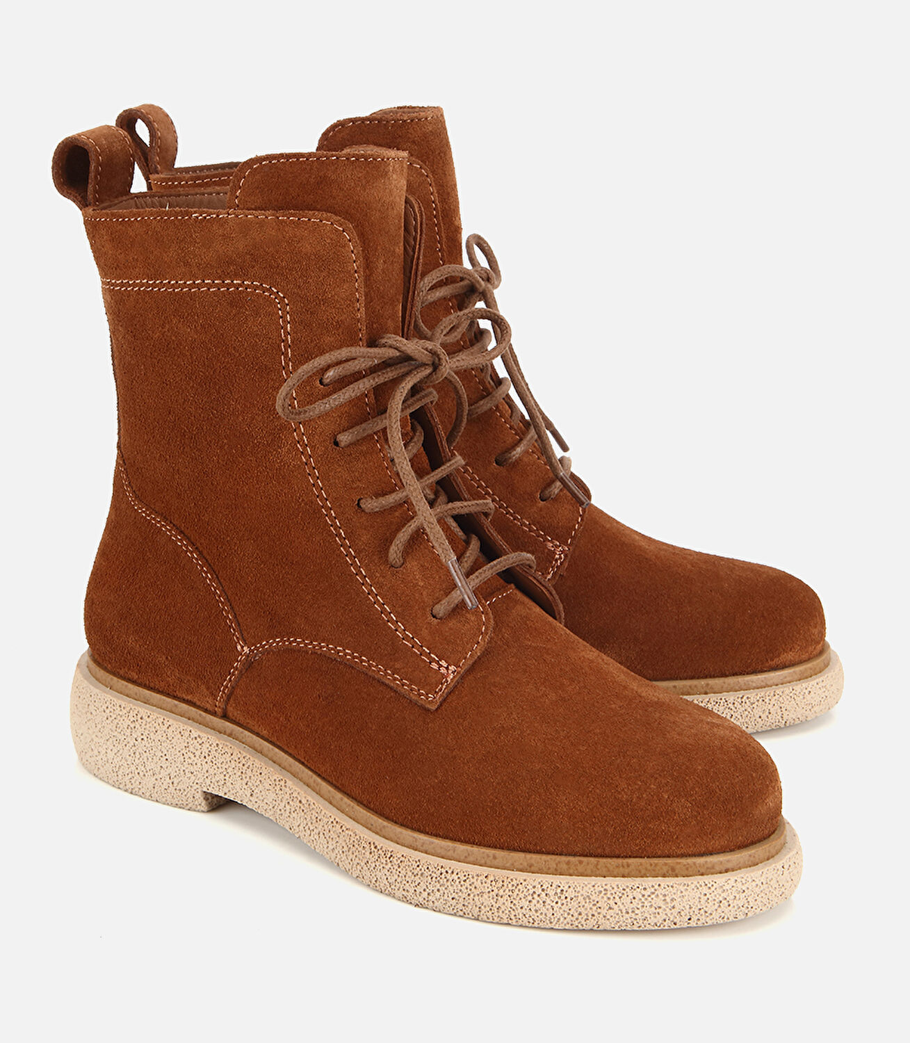 Kadın Süet Deri Taba Fermuarlı Postal Düz Bot