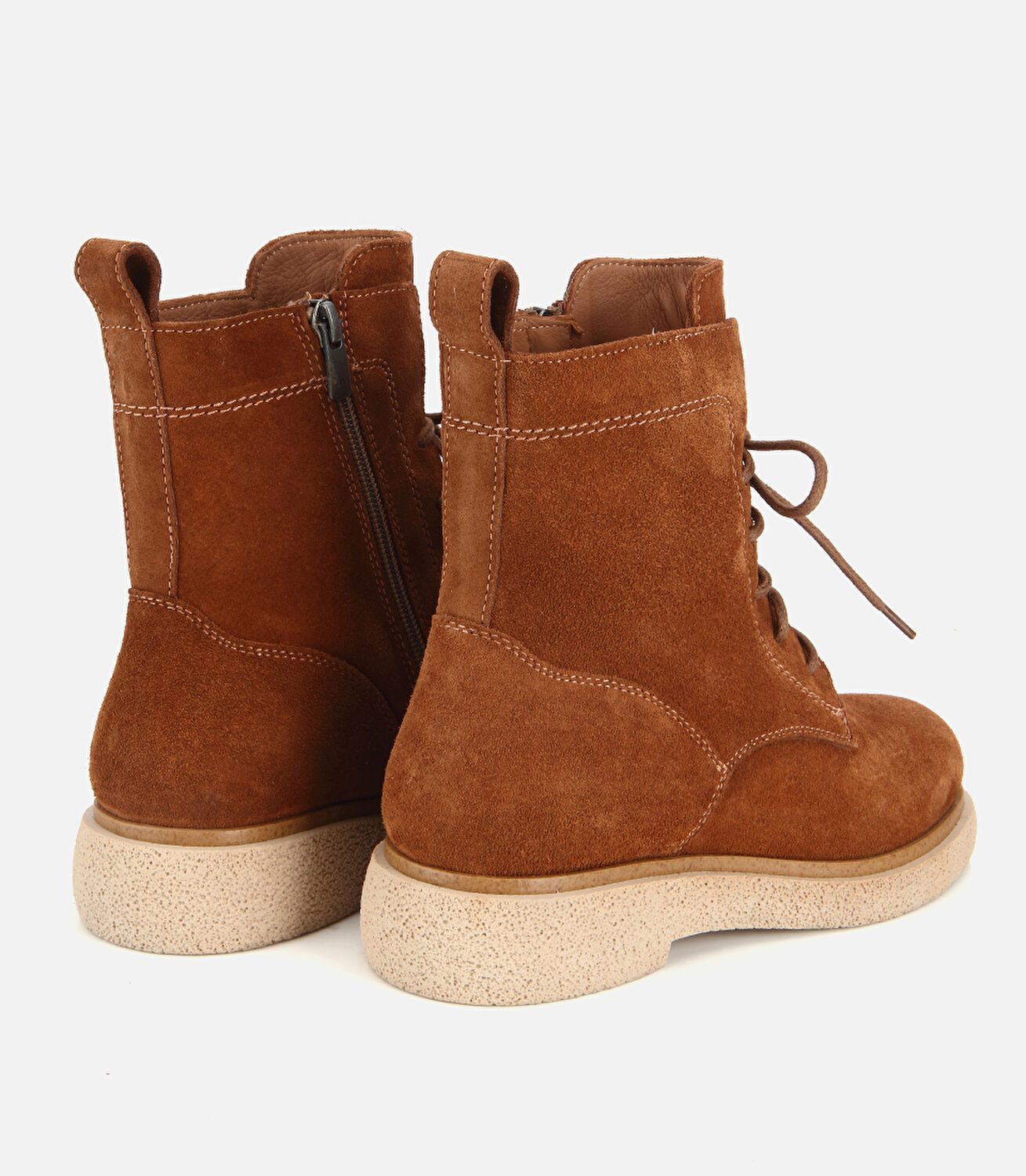 Kadın Süet Deri Taba Fermuarlı Postal Düz Bot