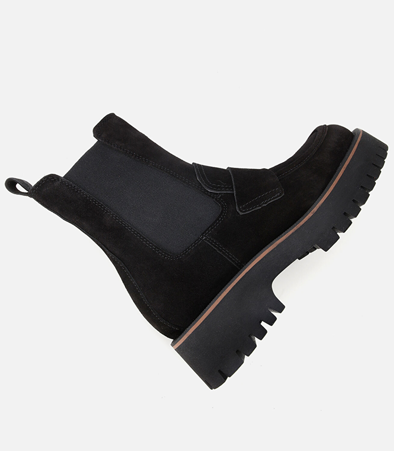 Kadın Süet Deri Siyah Lastik Detaylı Bantlı Düz Bot