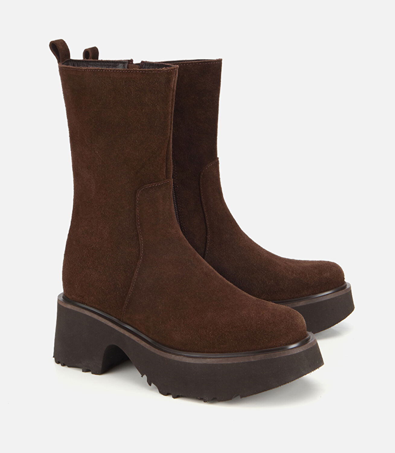 Kadın Süet Deri Kalın Tabanlı Düz Bot