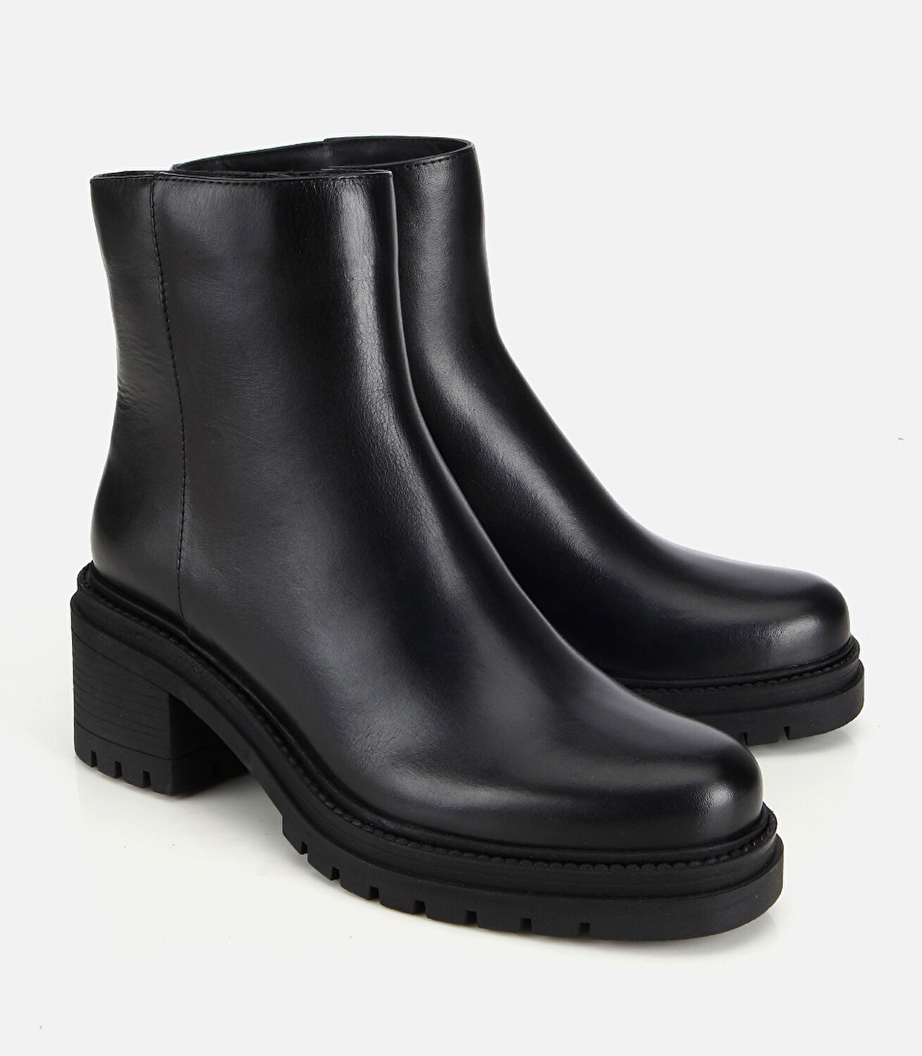 Kadın Deri Siyah  Bilekte Kalın Tabanlı Topuklu Bot