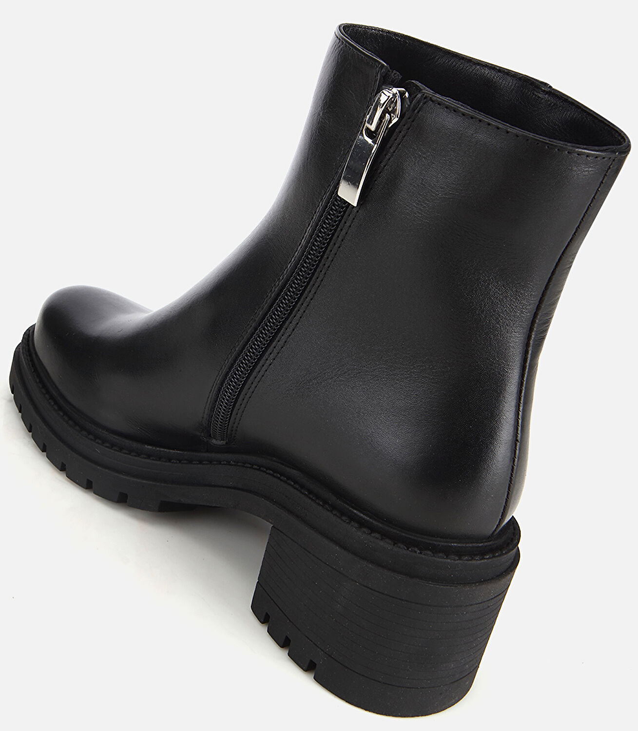 Kadın Deri Siyah  Bilekte Kalın Tabanlı Topuklu Bot