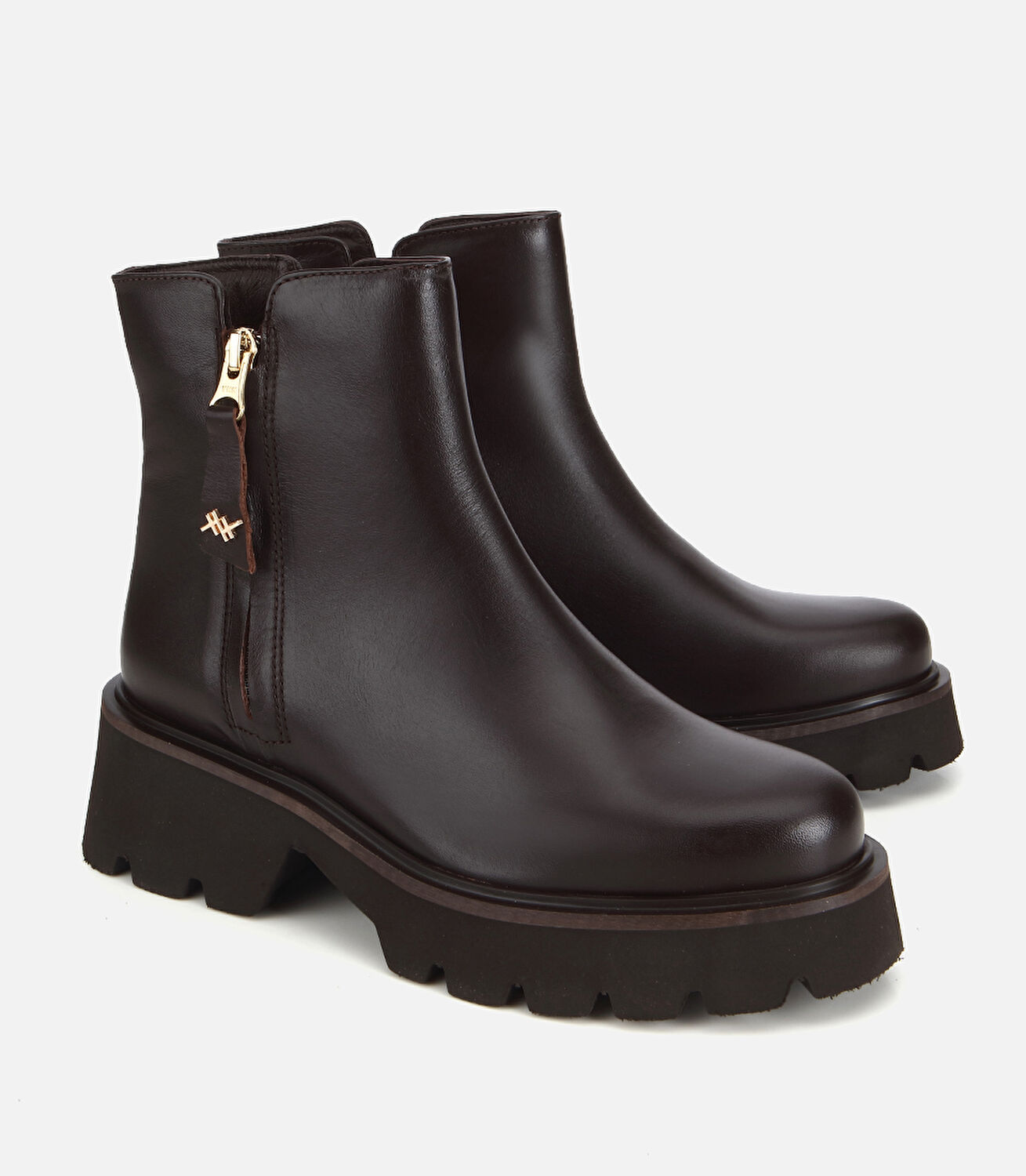 Kadın Deri Kahverengi Kalın Tabanlı Bilekte Düz Bot