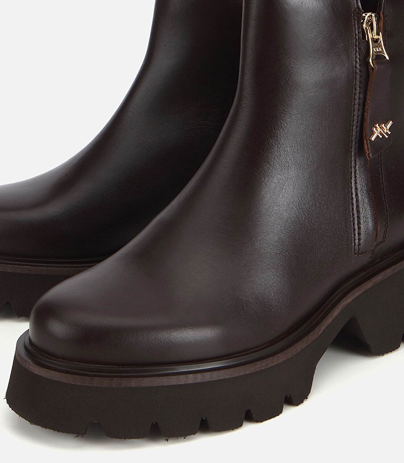 Kadın Deri Kahverengi Kalın Tabanlı Bilekte Düz Bot