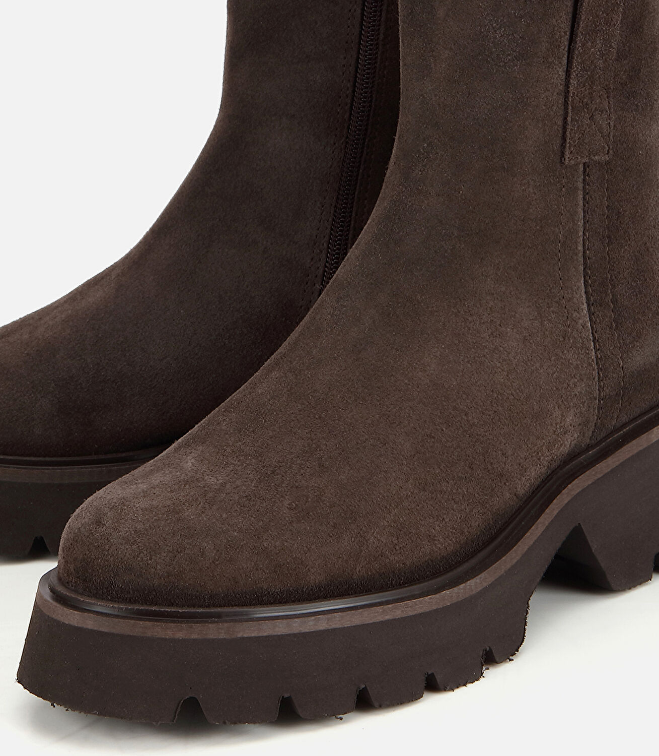 Kadın Süet Deri Kahverengi Hafif Tabanlı Kalın Tabanlı Topuklu Bot