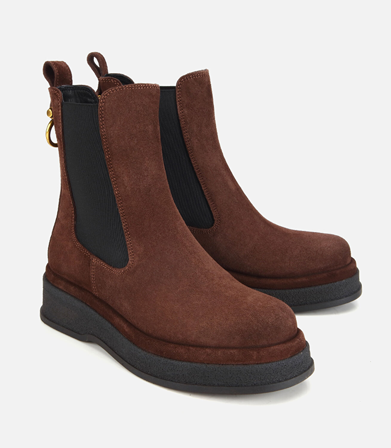 Kadın Süet Deri Kahverengi Lastik Detaylı Düz Bot