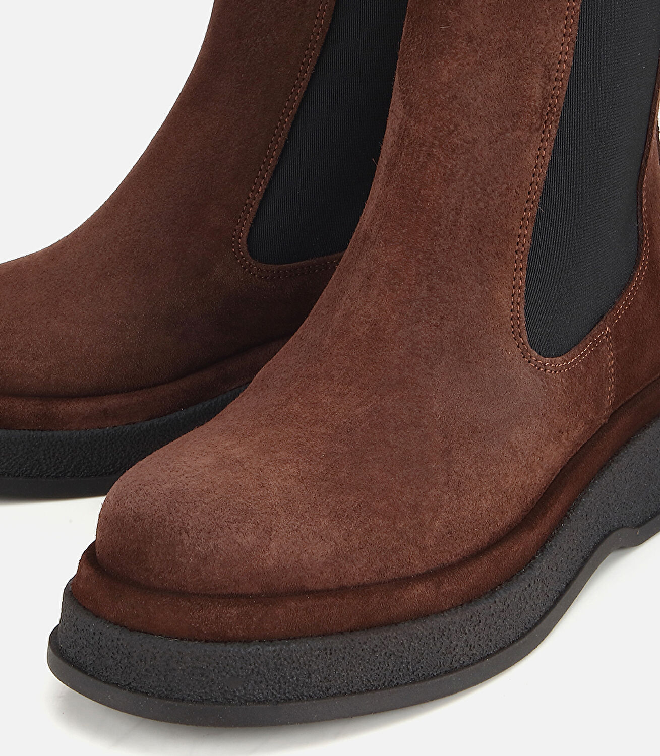 Kadın Süet Deri Kahverengi Lastik Detaylı Düz Bot