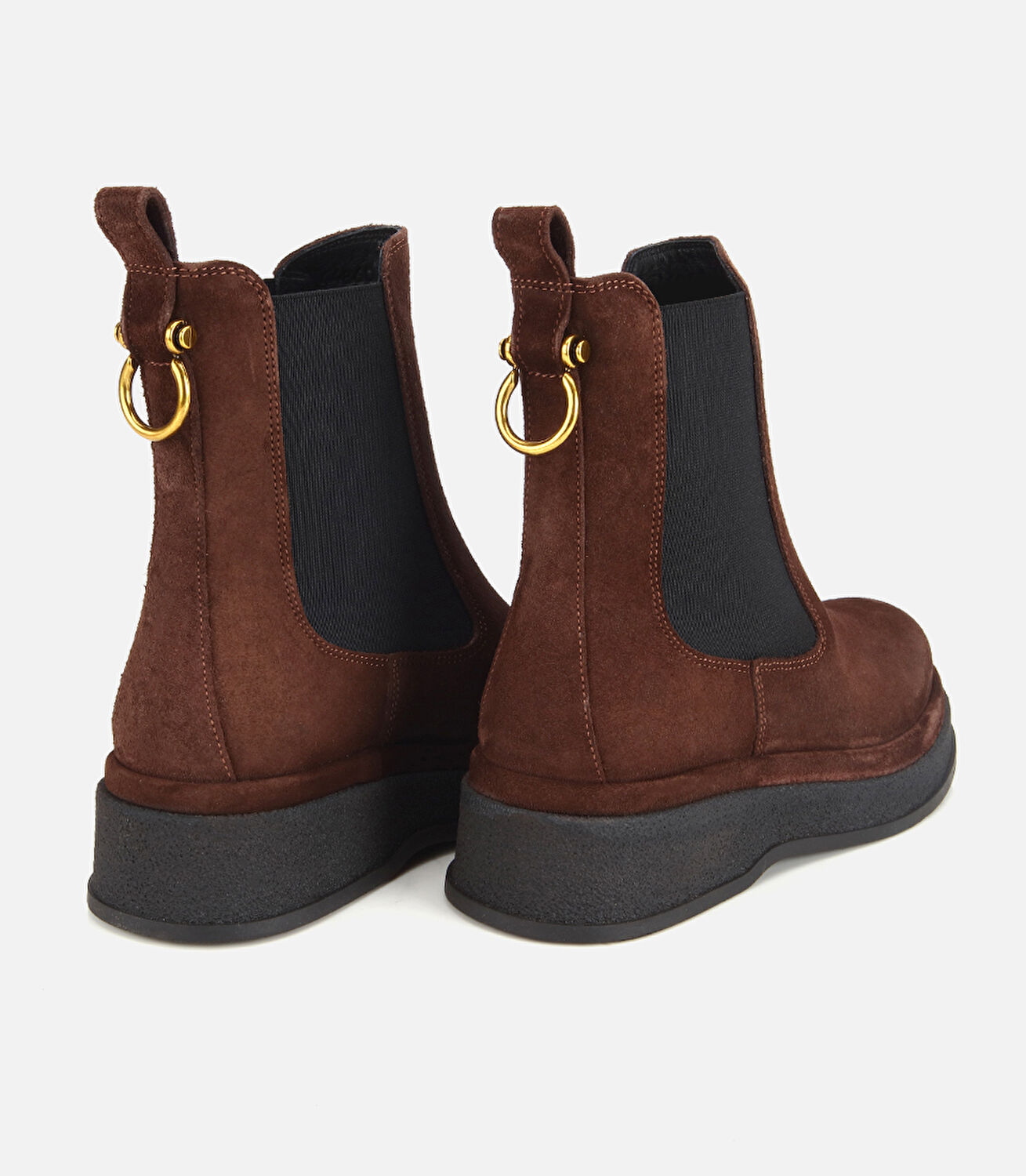 Kadın Süet Deri Kahverengi Lastik Detaylı Düz Bot